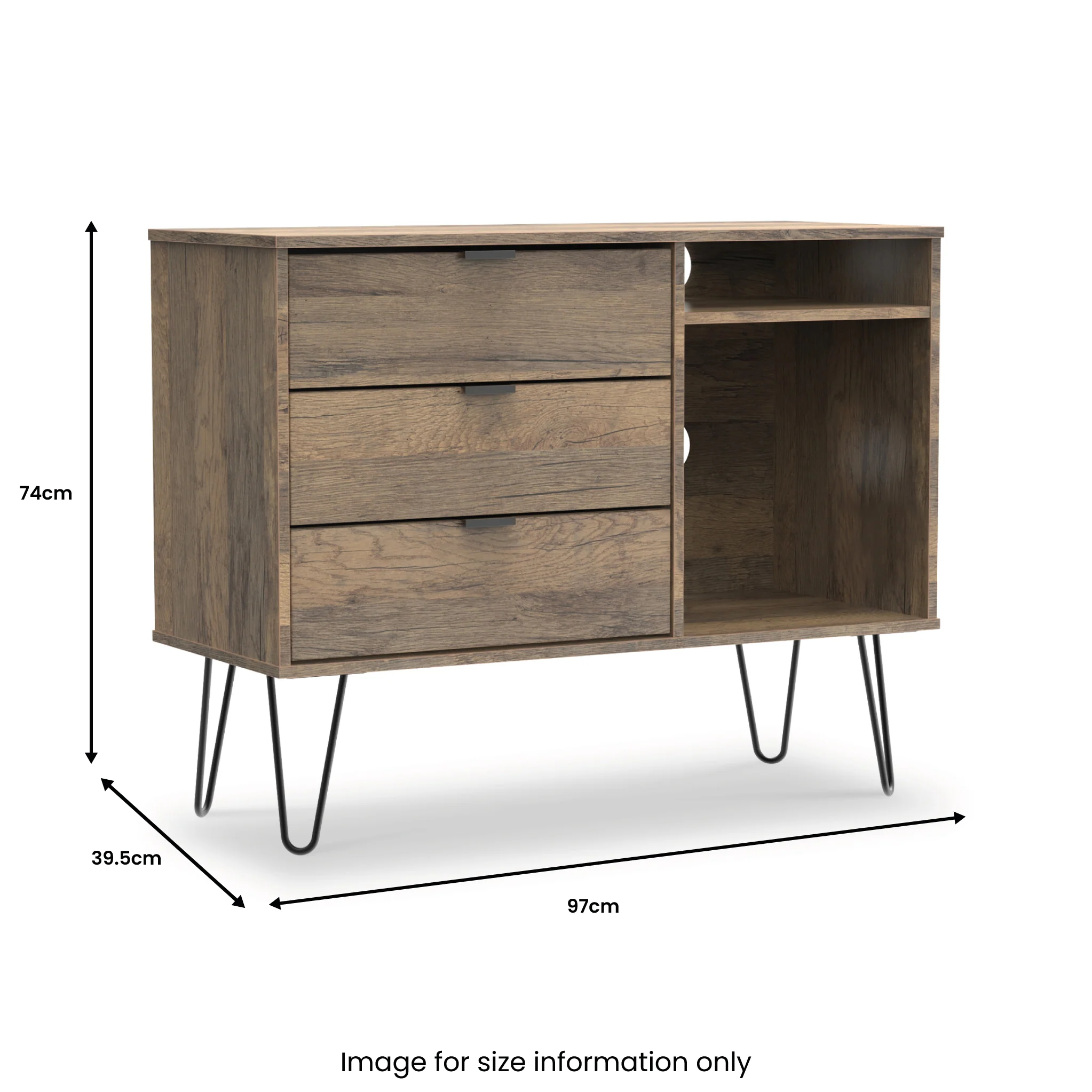Moreno Rustic Oak 3 Drawer TV Unit - Image 5