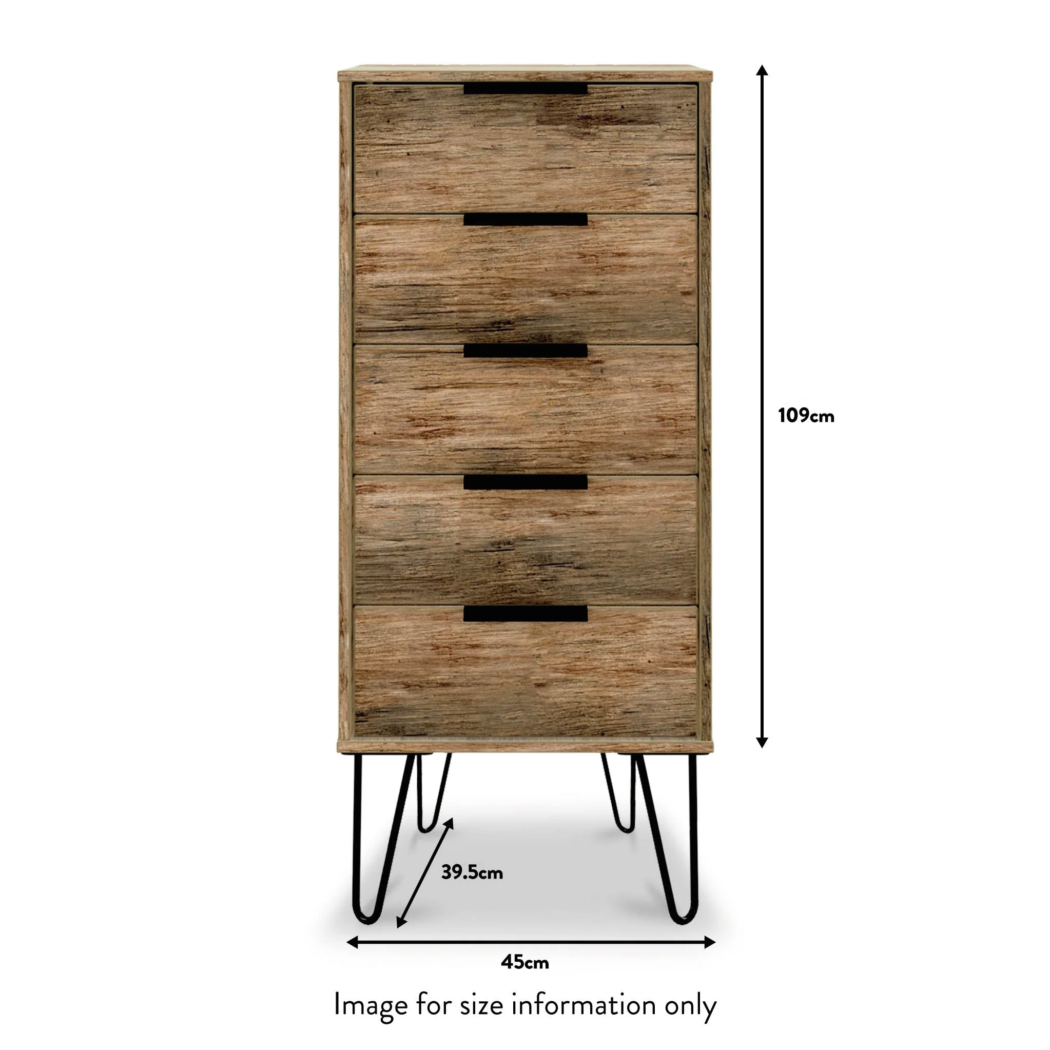 Moreno Rustic Oak 5 Drawer Tallboy - Image 4