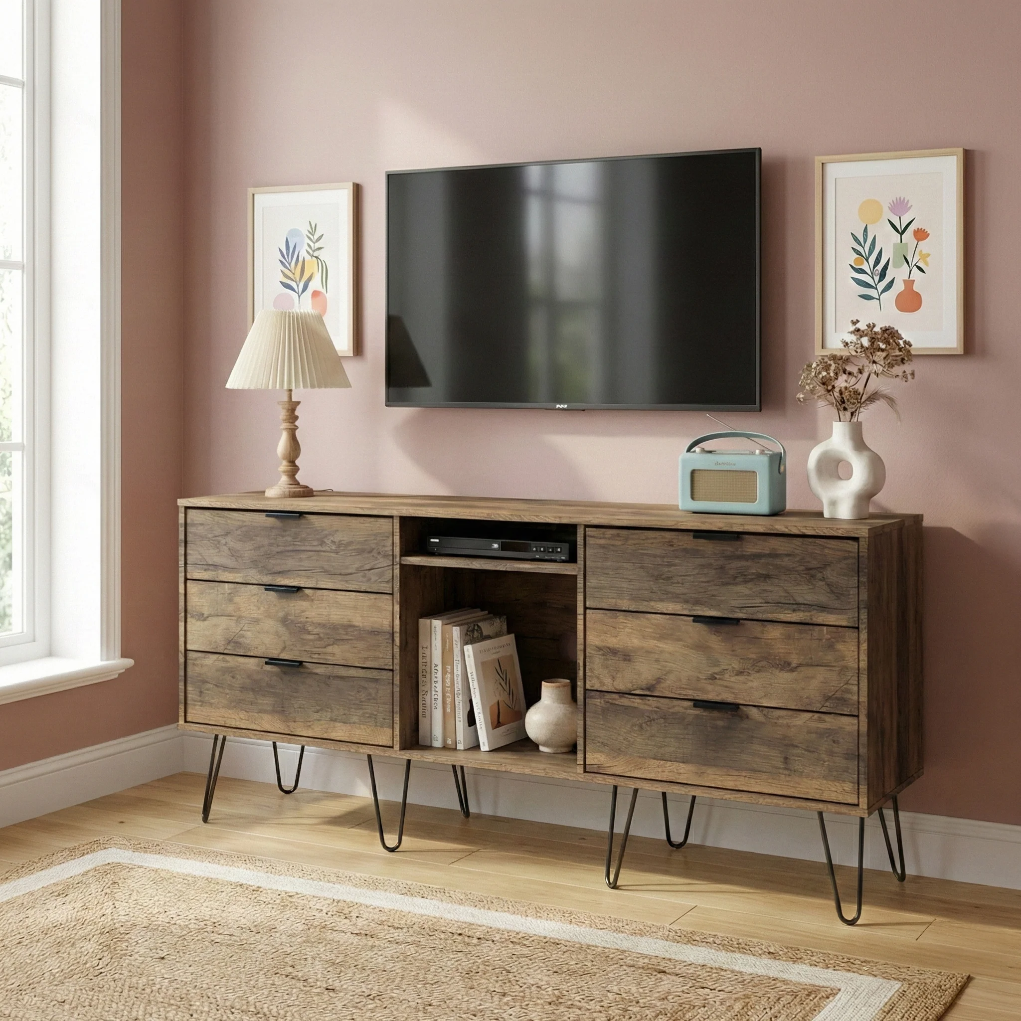 Moreno Rustic Oak 6 Drawer Sideboard - Image 2