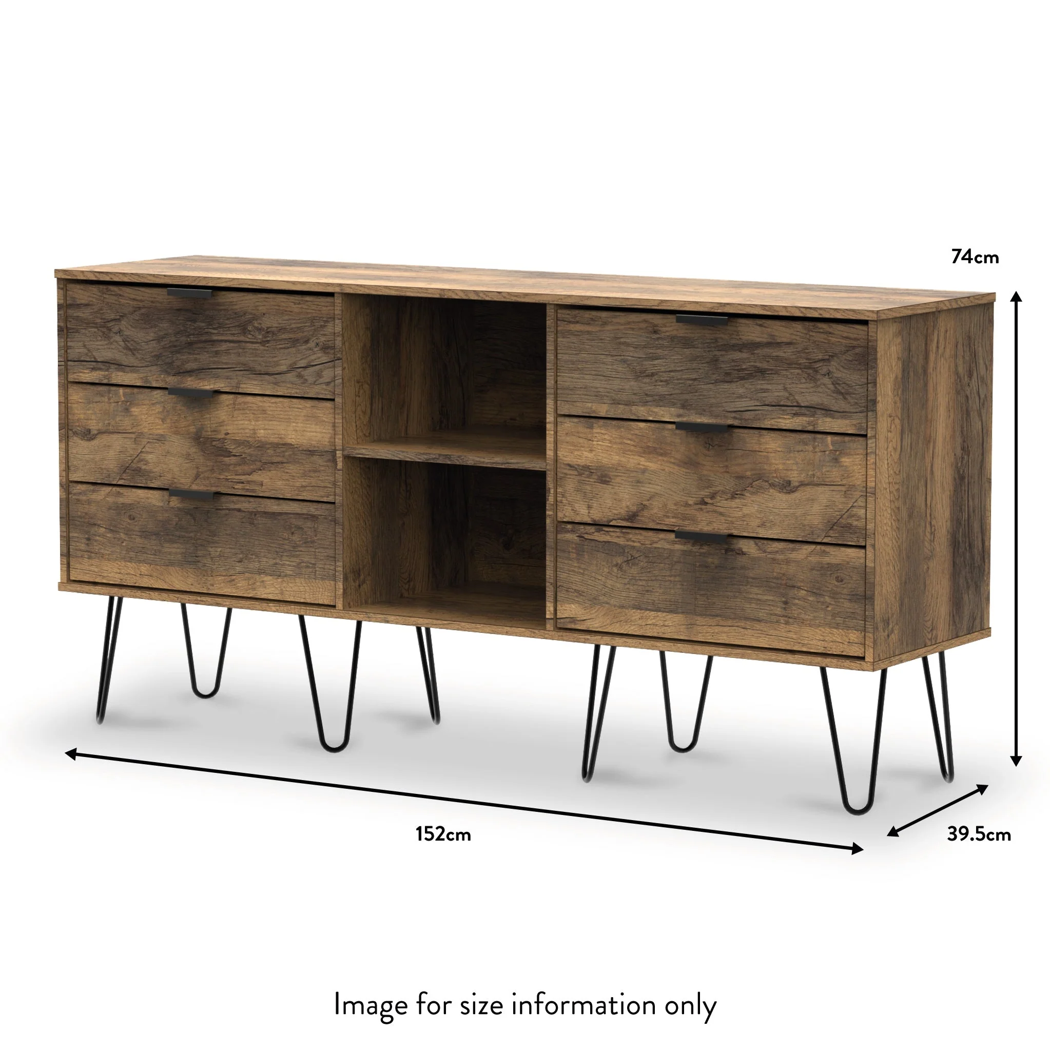 Moreno Rustic Oak 6 Drawer Sideboard - Image 8