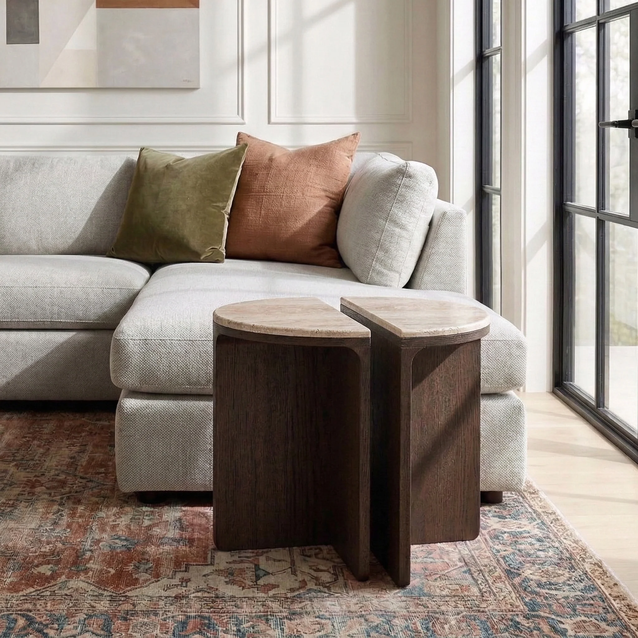 Mylor Travertine Top Half Moon Nest of Tables - Image 2