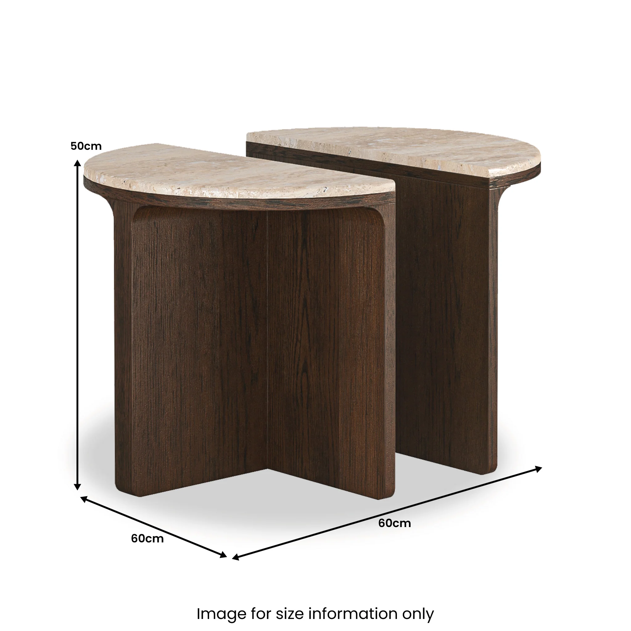 Mylor Travertine Top Half Moon Nest of Tables - Image 4