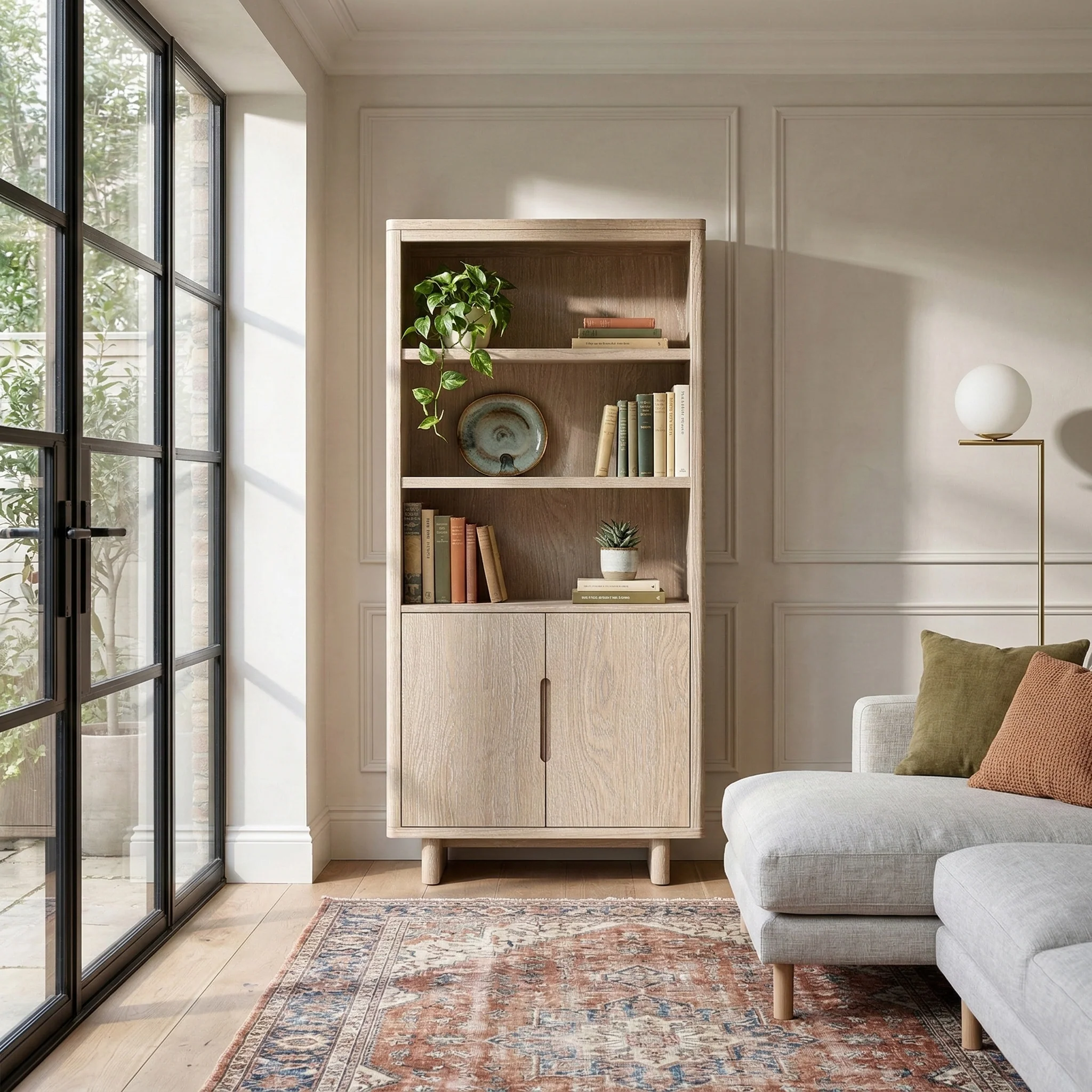 Mylor Washed Oak 2 Door Display Bookcase - Image 2