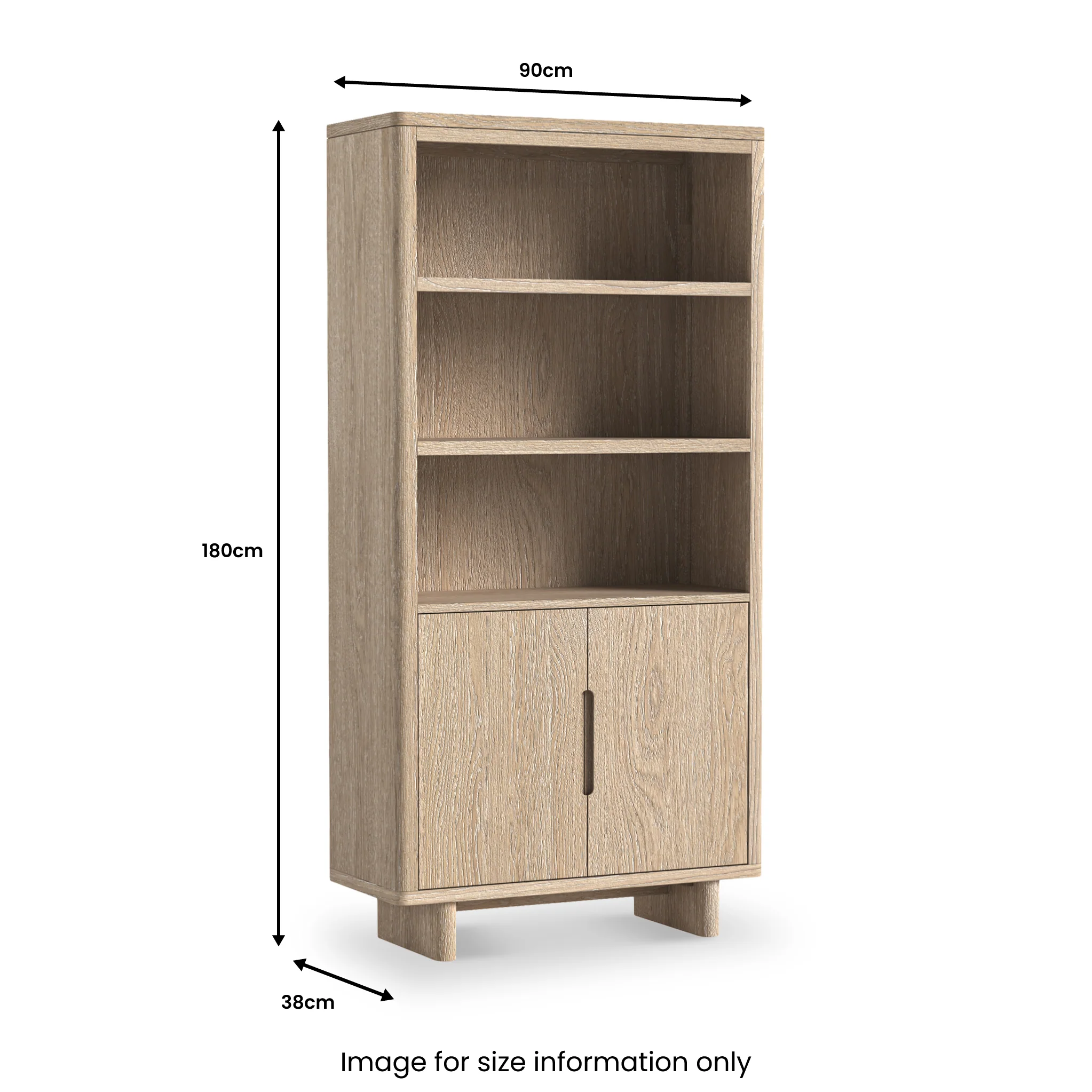 Mylor Washed Oak 2 Door Display Bookcase - Image 3
