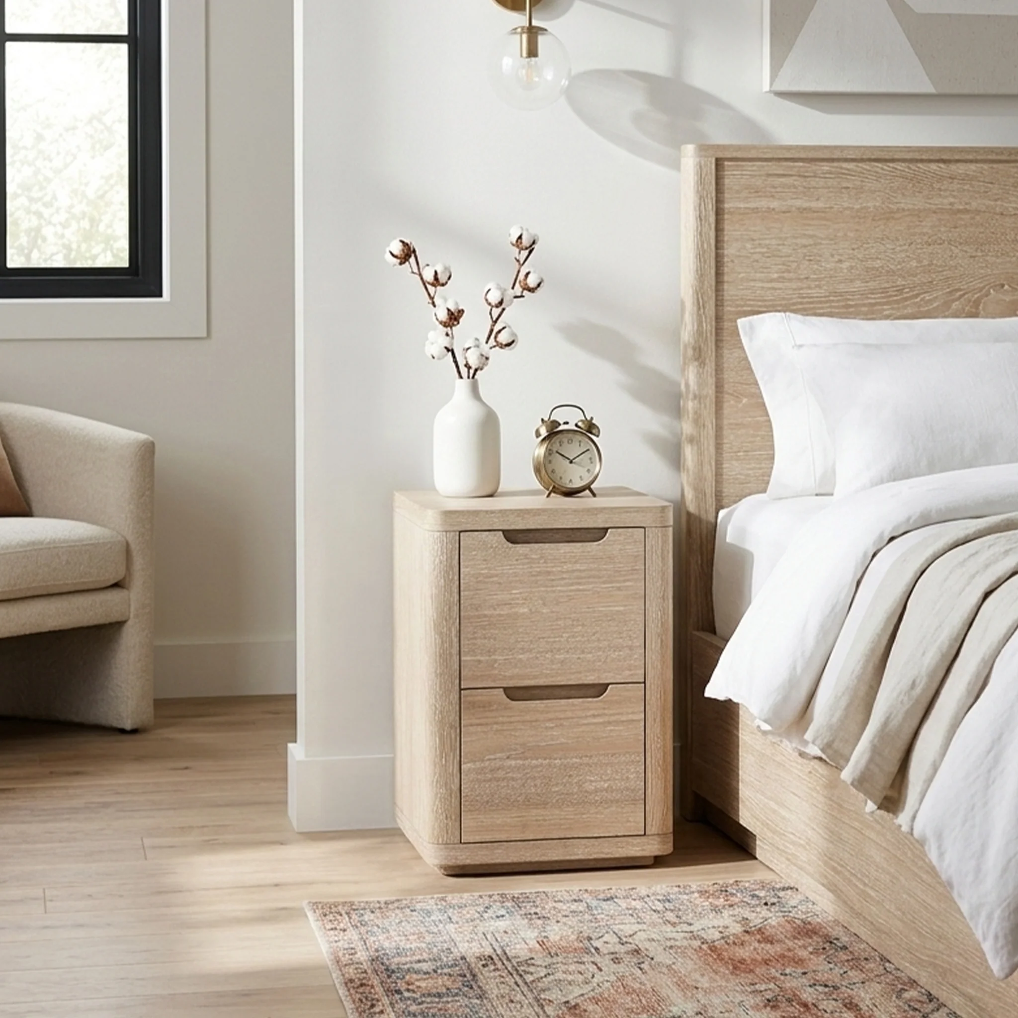 Mylor Washed Oak 2 Drawer Bedside - Image 2