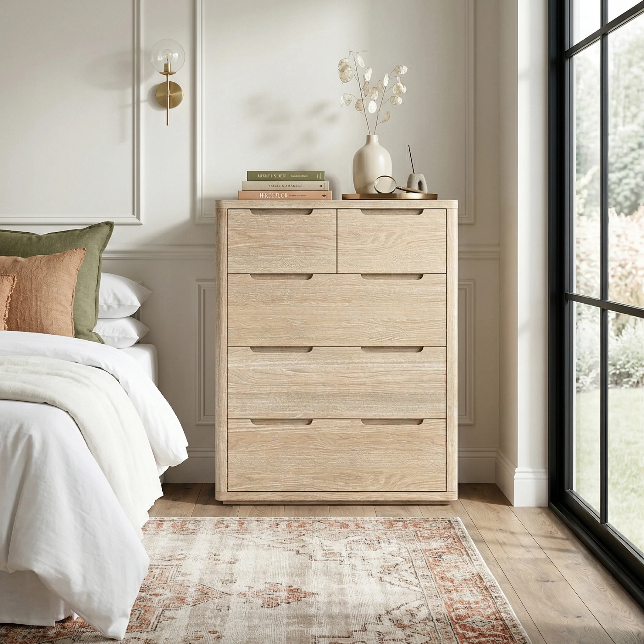 Mylor Washed Oak 2 over 3 Drawer Chest - Image 2
