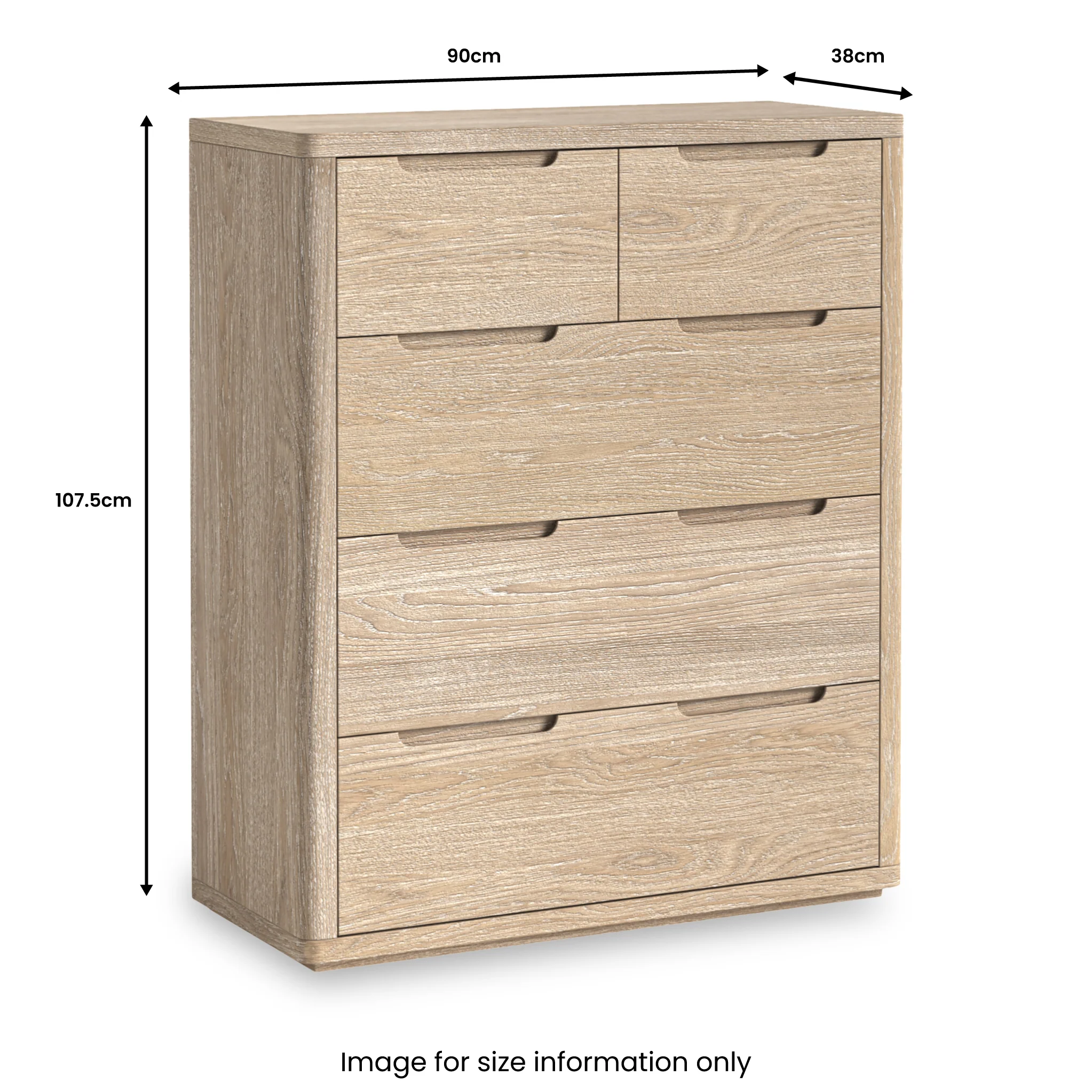 Mylor Washed Oak 2 over 3 Drawer Chest - Image 3