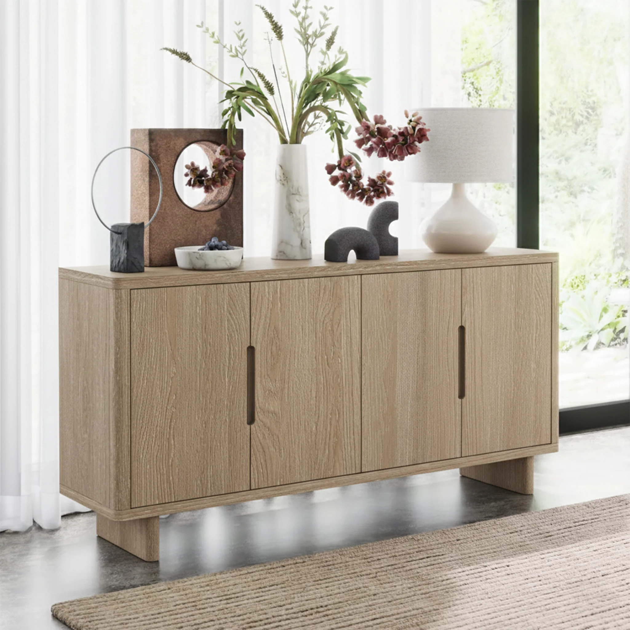 Mylor Washed Oak 4 Door Sideboard - Image 2