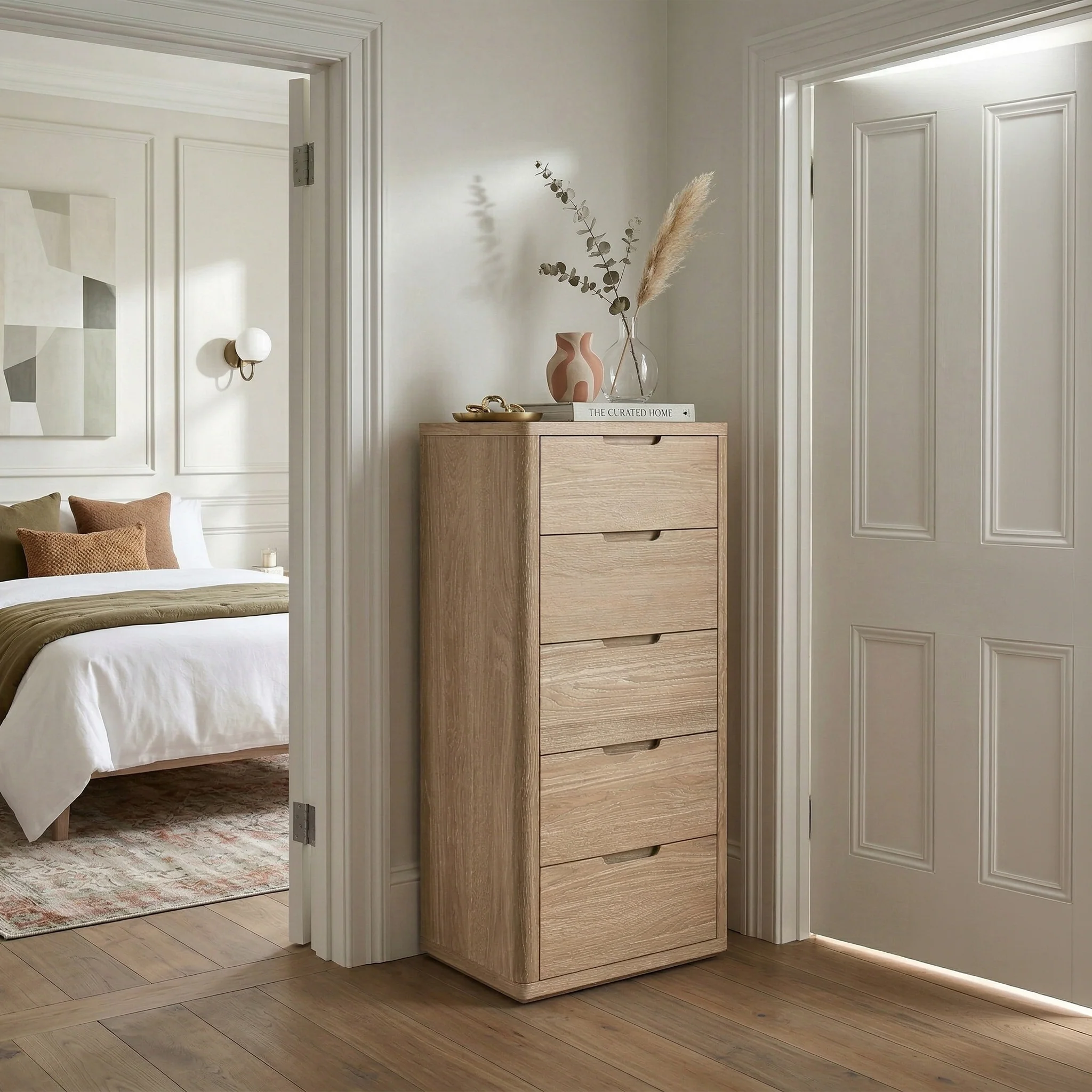 Mylor Washed Oak 5 Drawer Tallboy Chest - Image 2