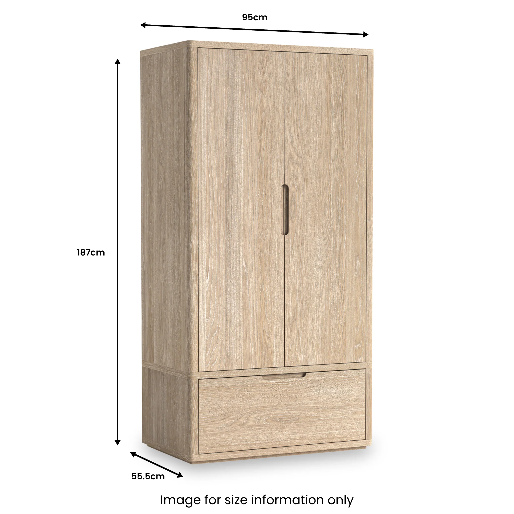 Mylor Washed Oak Double Wardrobe - Image 3
