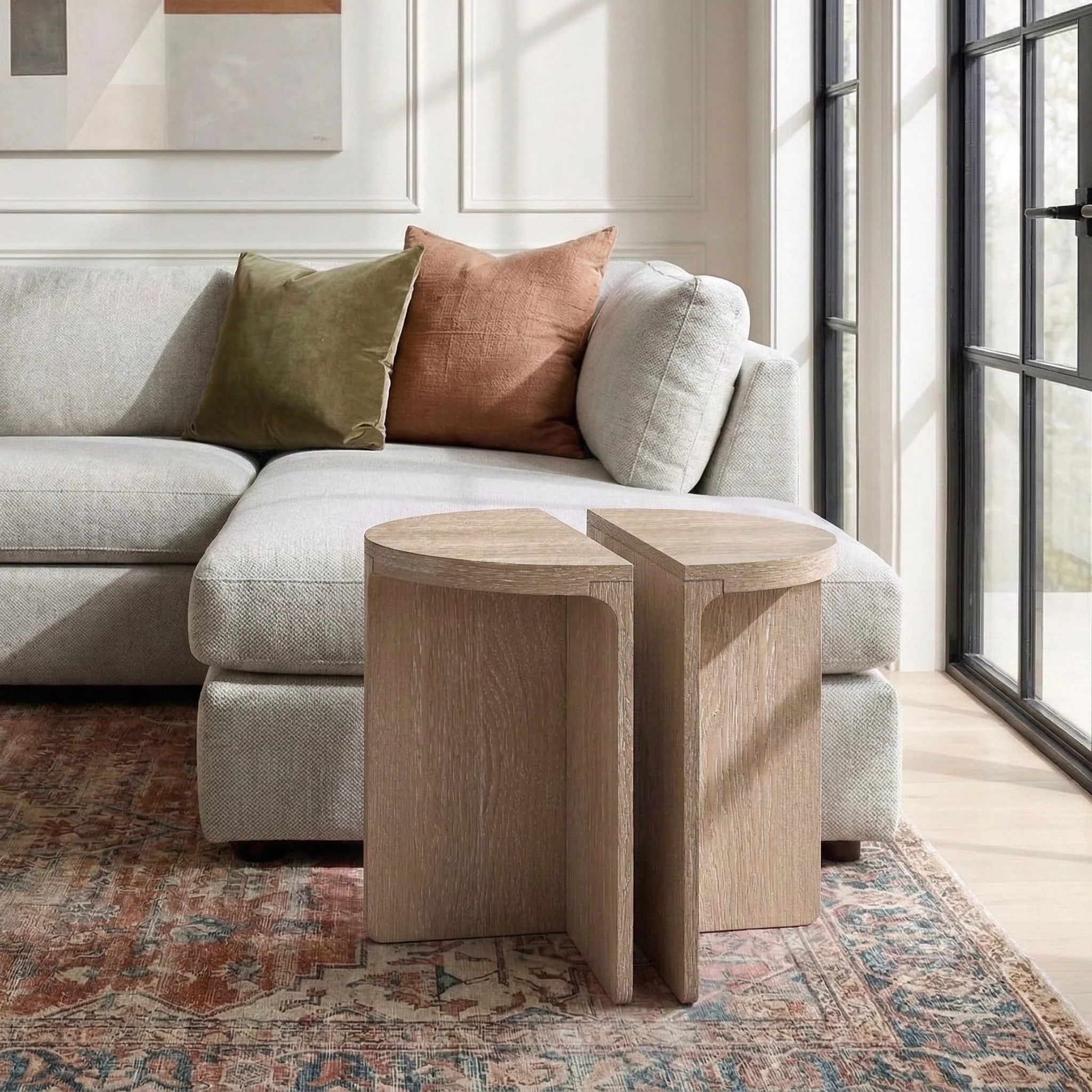 Mylor Washed Oak Half Moon Nest of Tables - Image 2