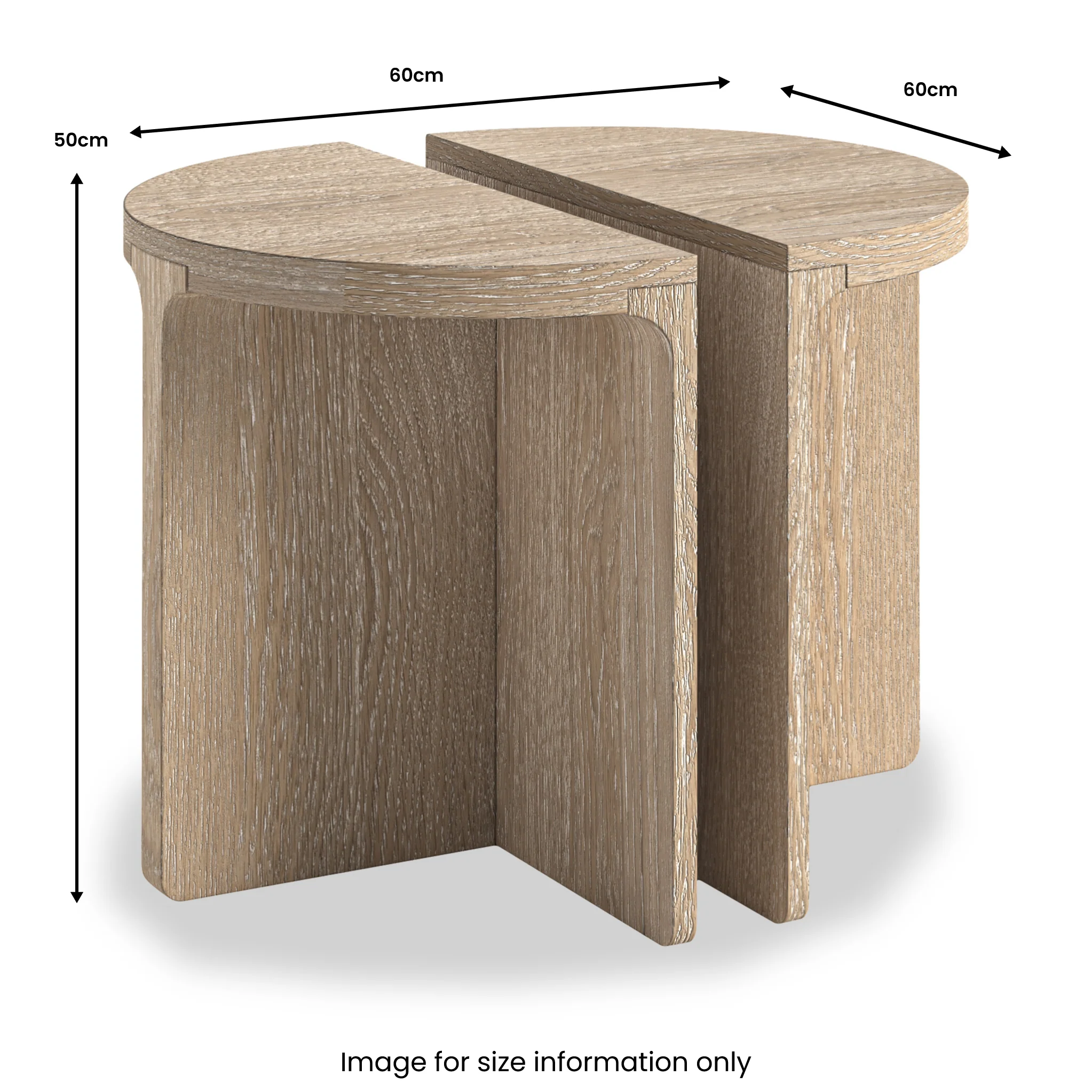 Mylor Washed Oak Half Moon Nest of Tables - Image 3