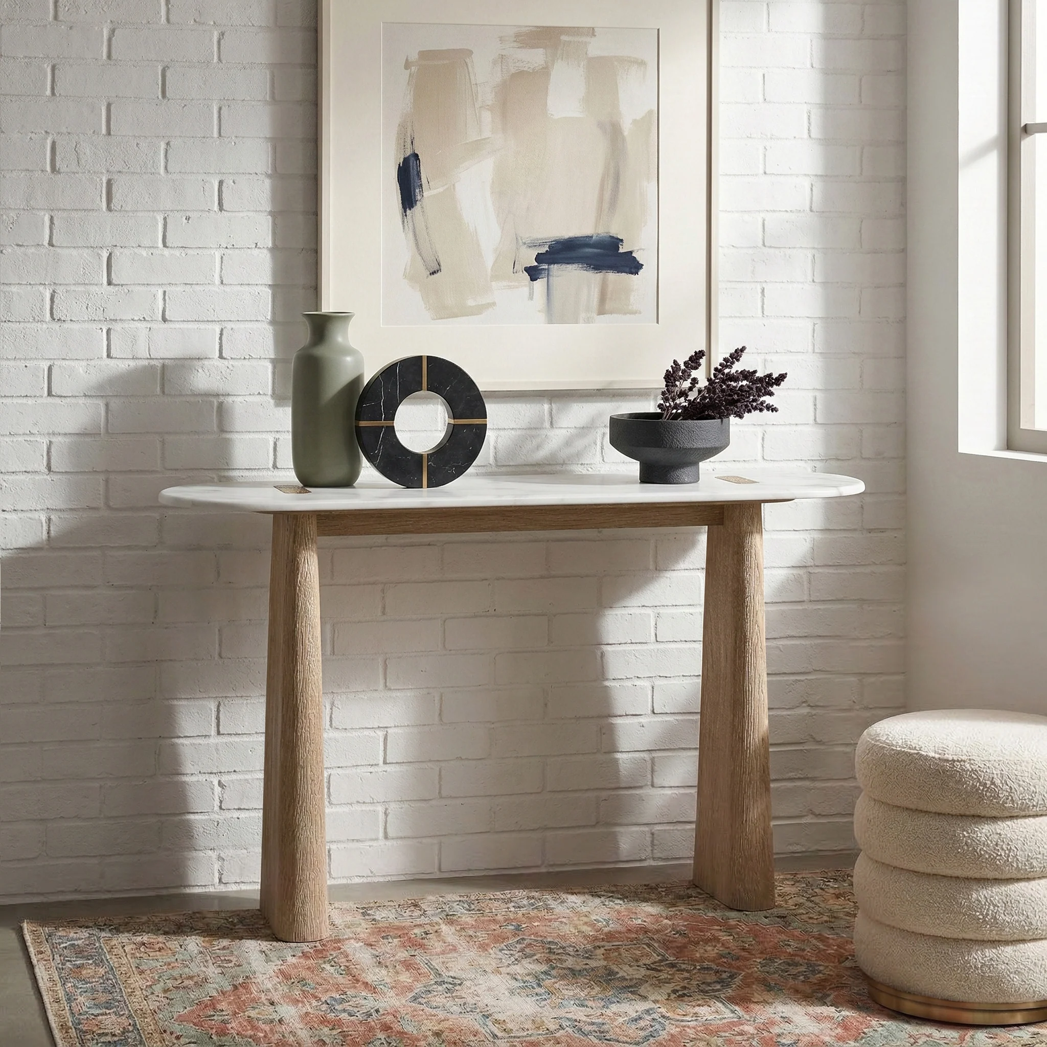 Mylor Washed Oak Marble Top 120cm Console Table - Image 2