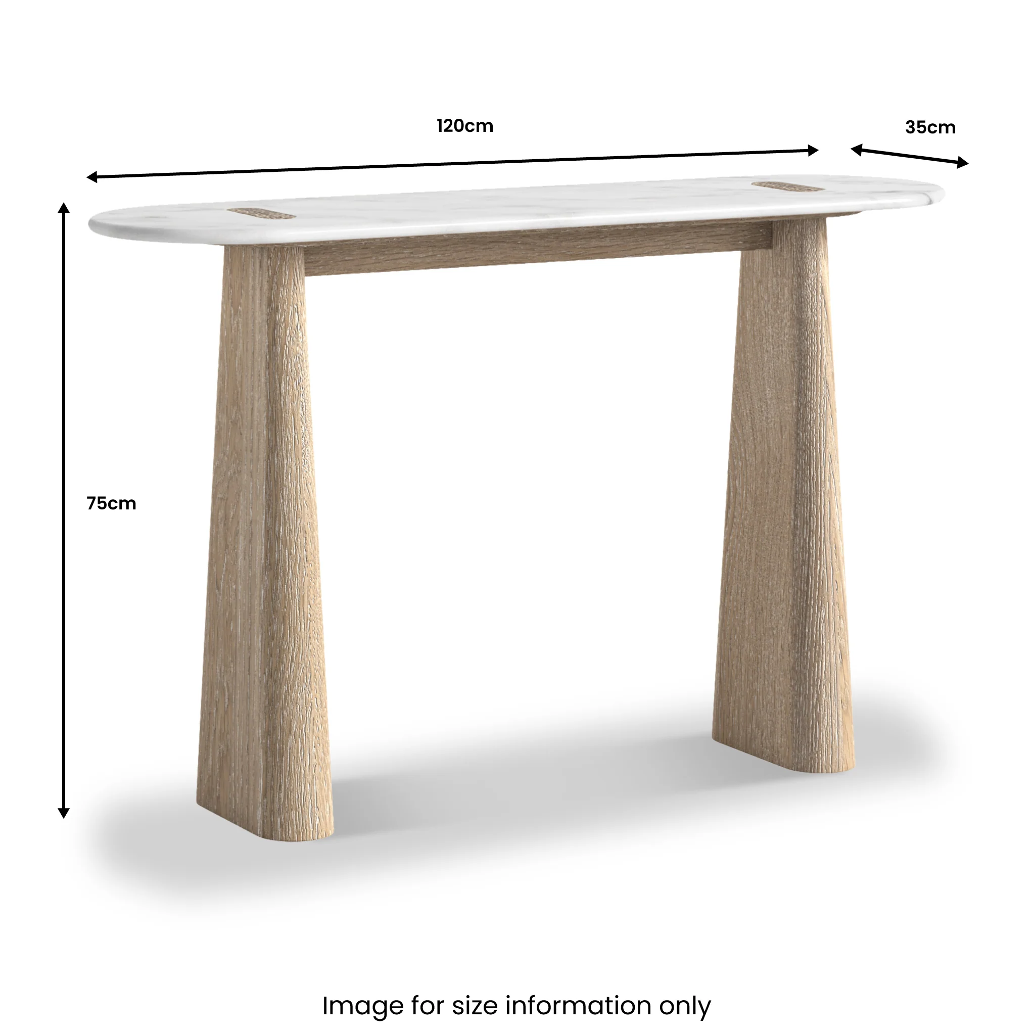 Mylor Washed Oak Marble Top 120cm Console Table - Image 4