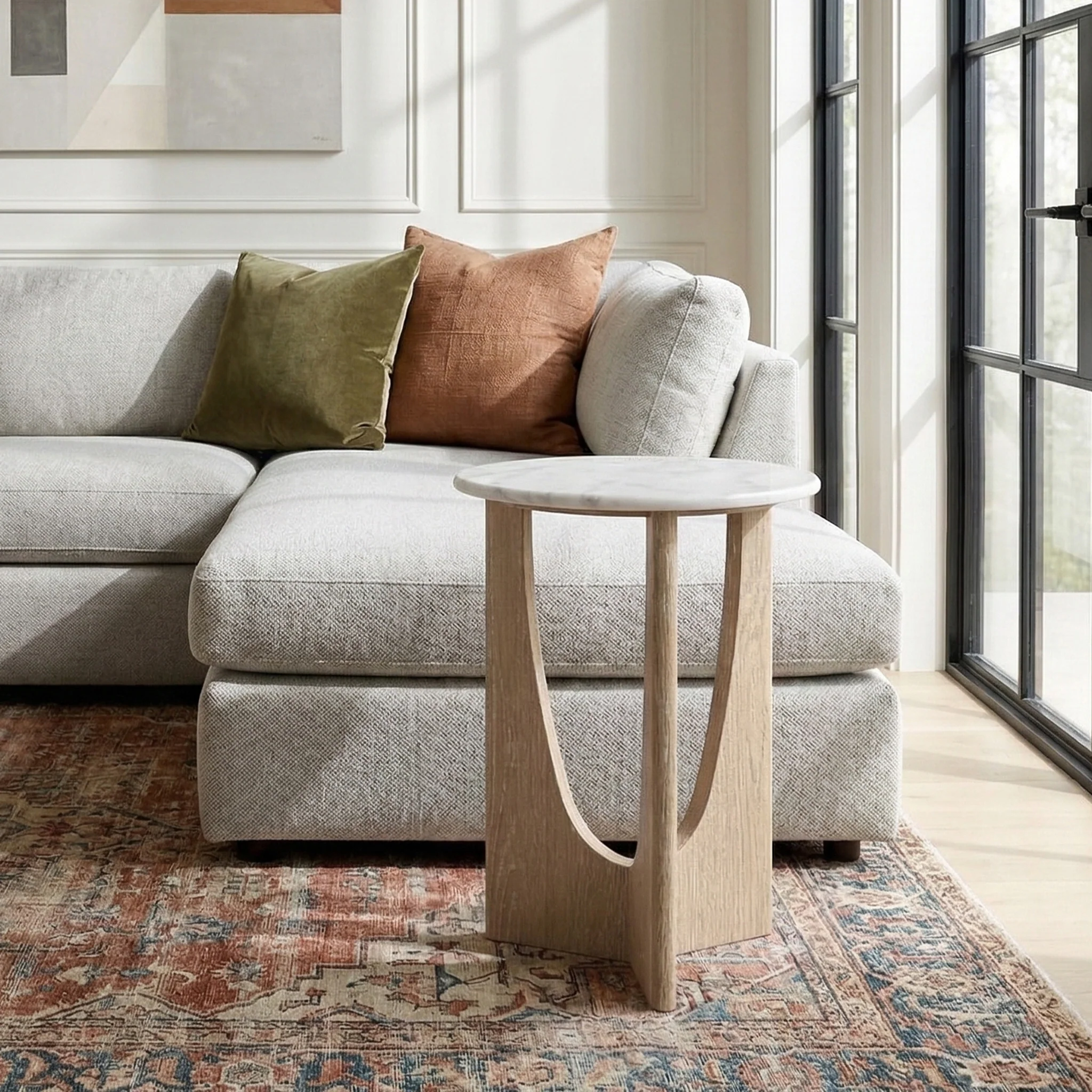 Mylor Washed Oak Marble Top Side Table - Image 2