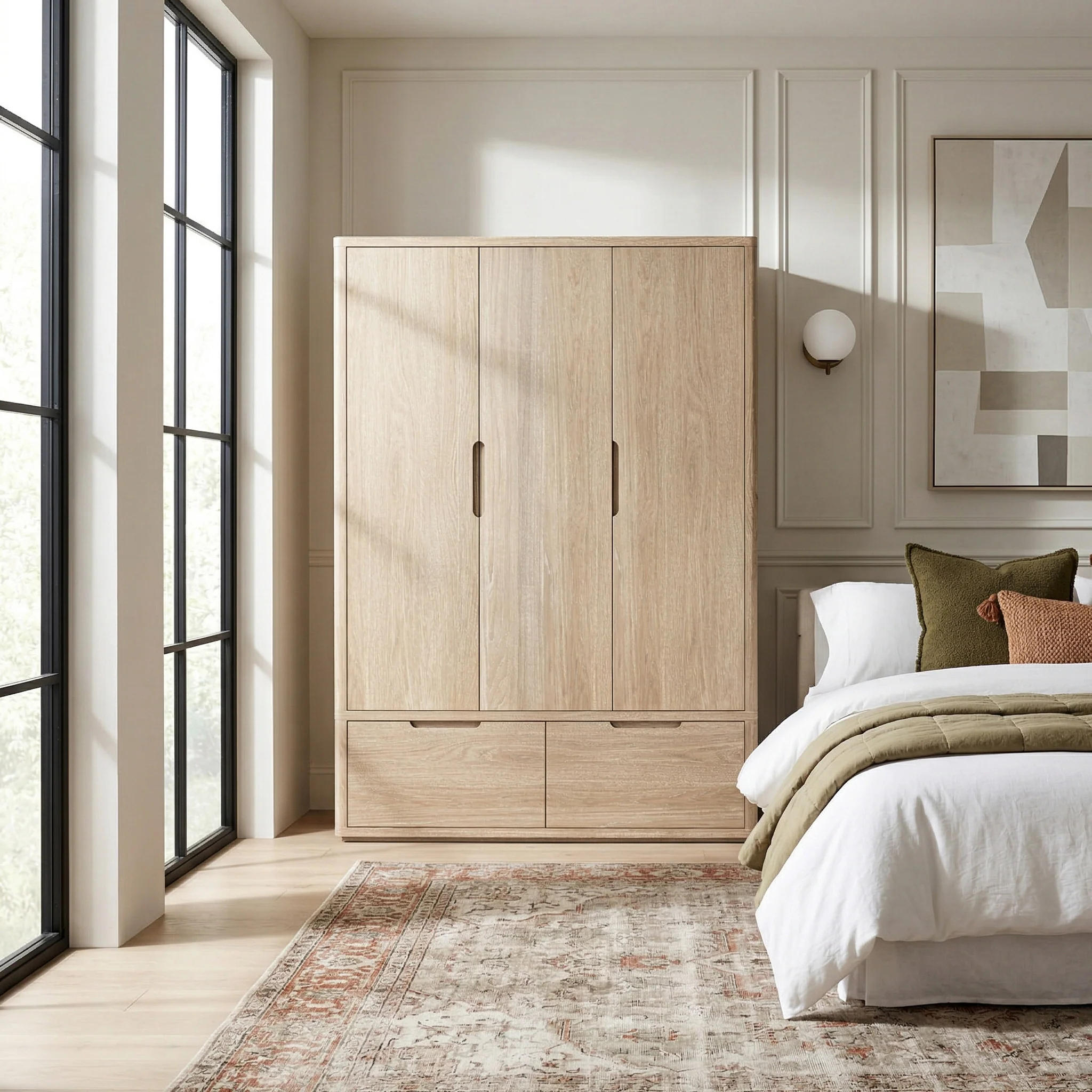 Mylor Washed Oak Triple Wardrobe with 2 Drawers - Image 2