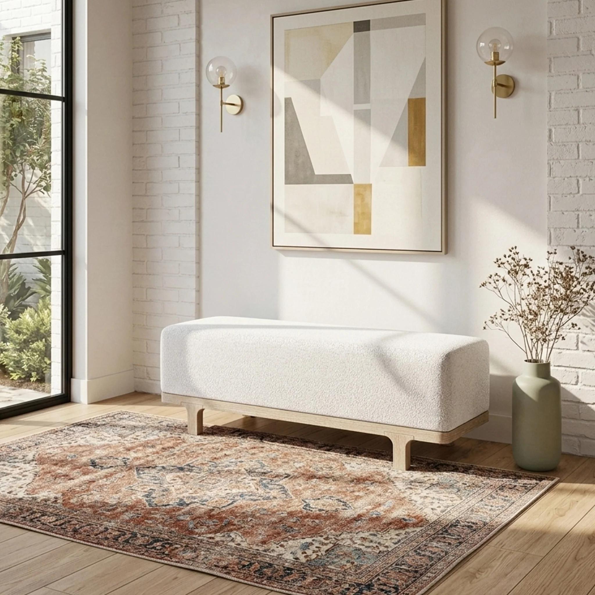 Mylor Washed Oak Upholstered Bench - Image 2