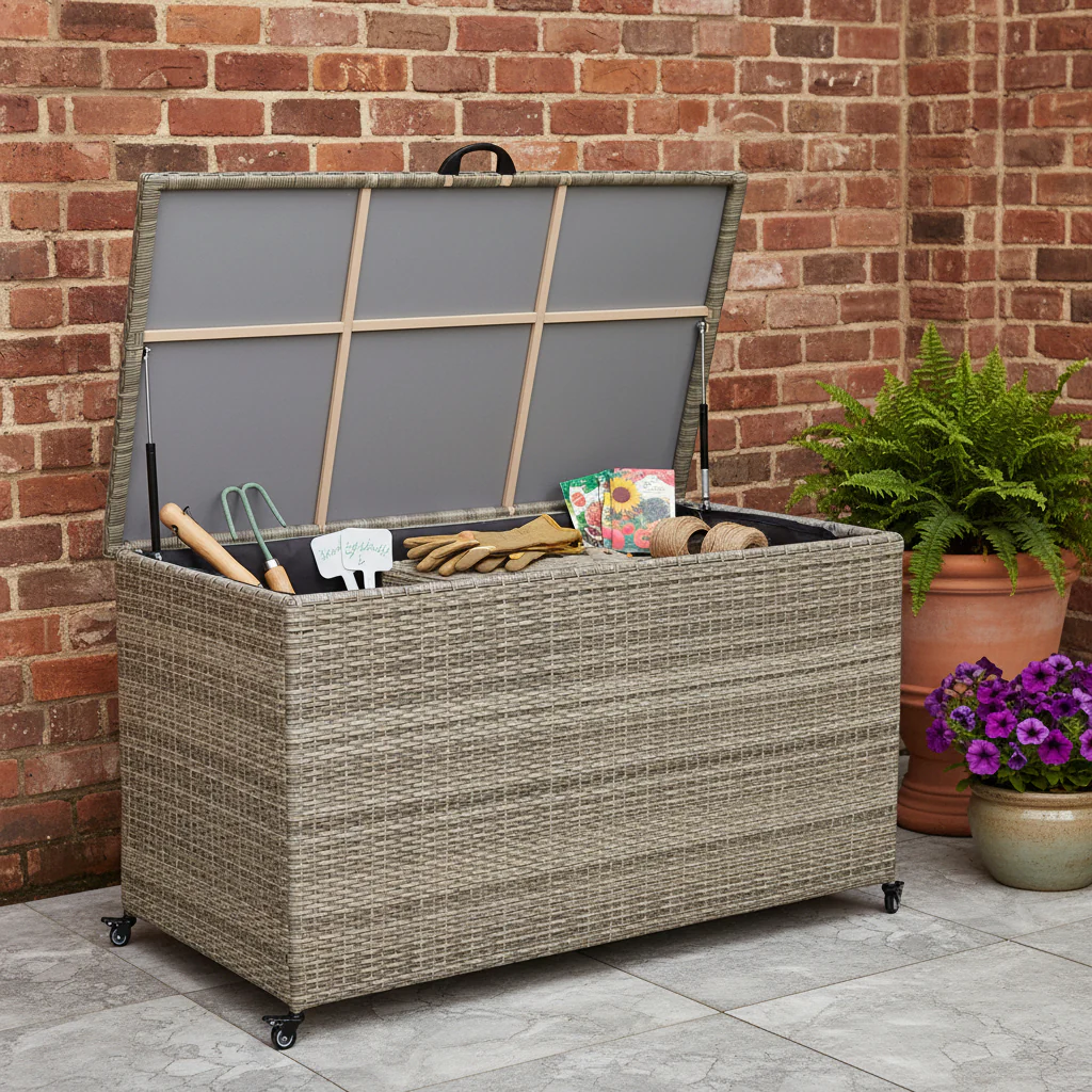 Natural Weave 510L Cushion Storage Box with Gas Lift - Image 2