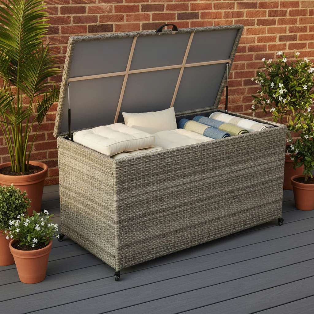 Natural Weave 645L Cushion Storage Box with Gas Lift - Image 2