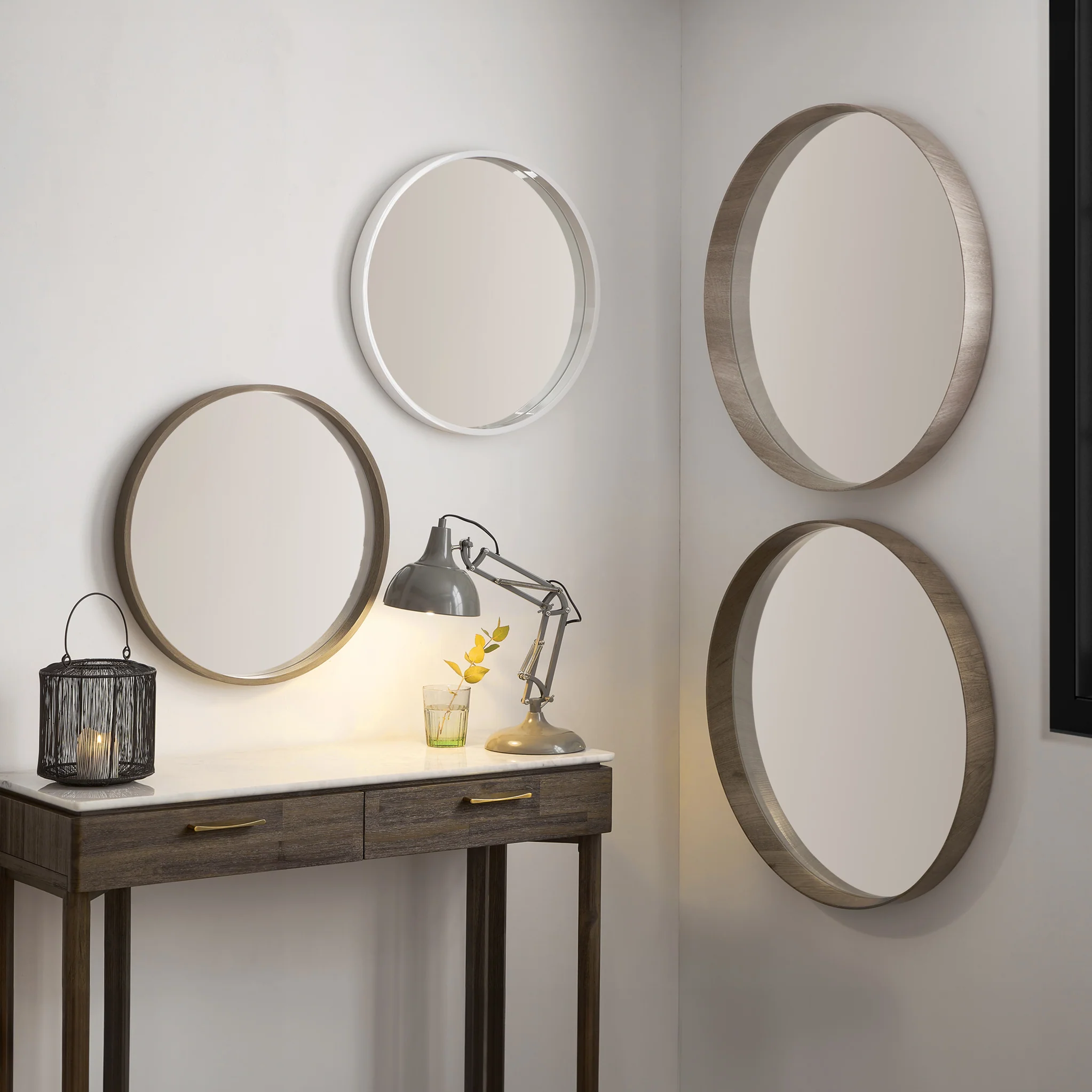 Natural Wood Veneer Round Wall Mirror - Image 2