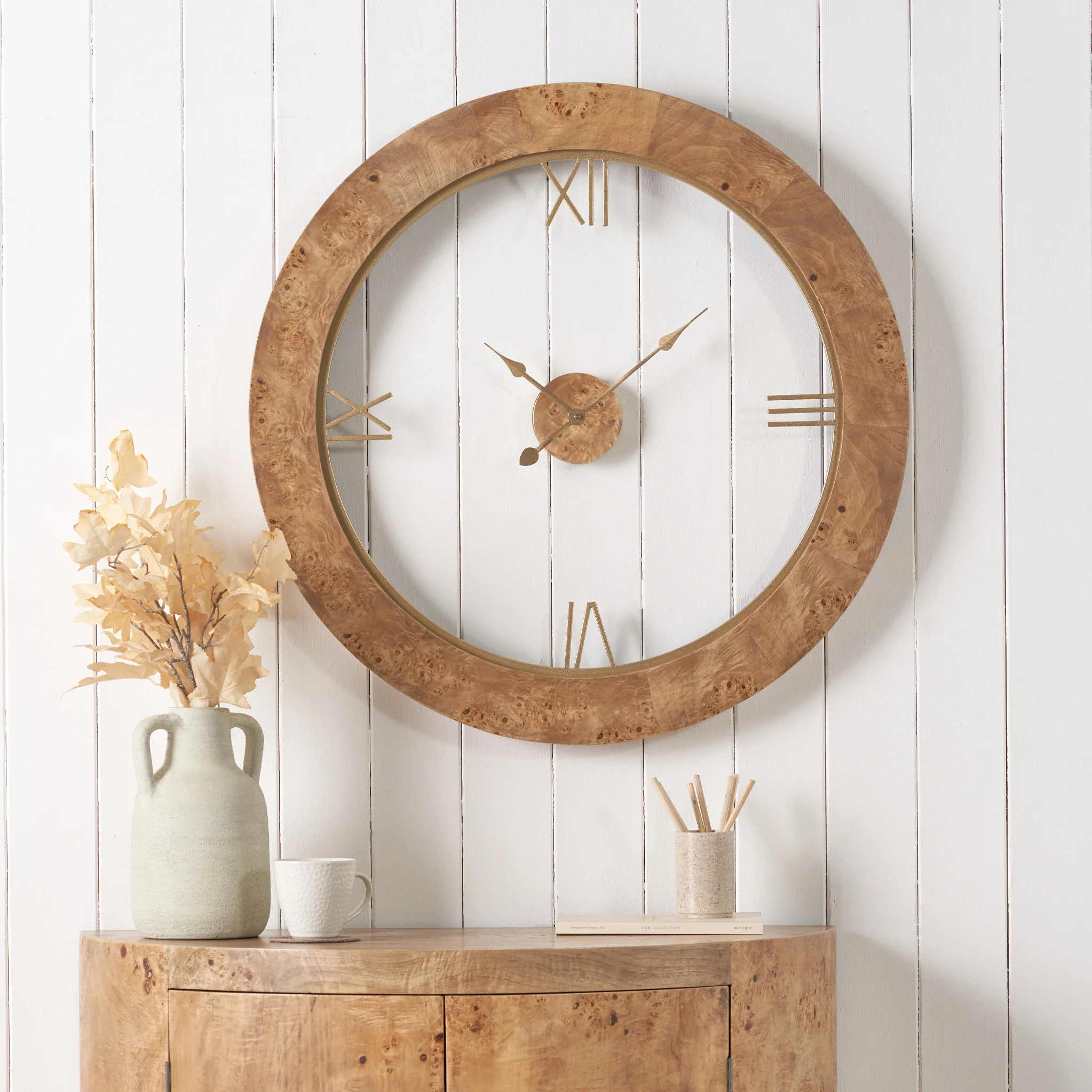 Newborough Burr Wood Effect Wall Clock - Image 2