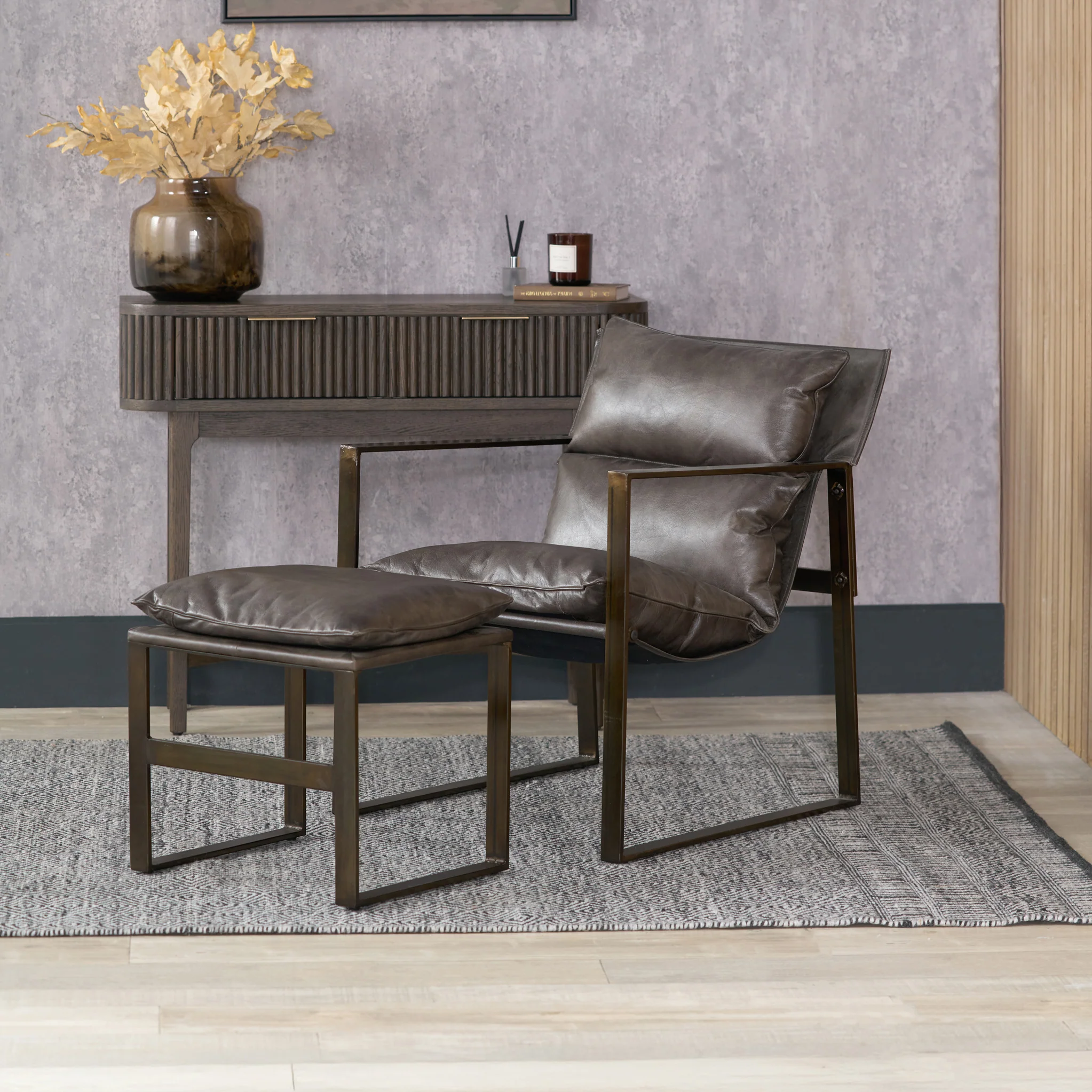 Nico Leather Accent Chair & Footstool - Image 11