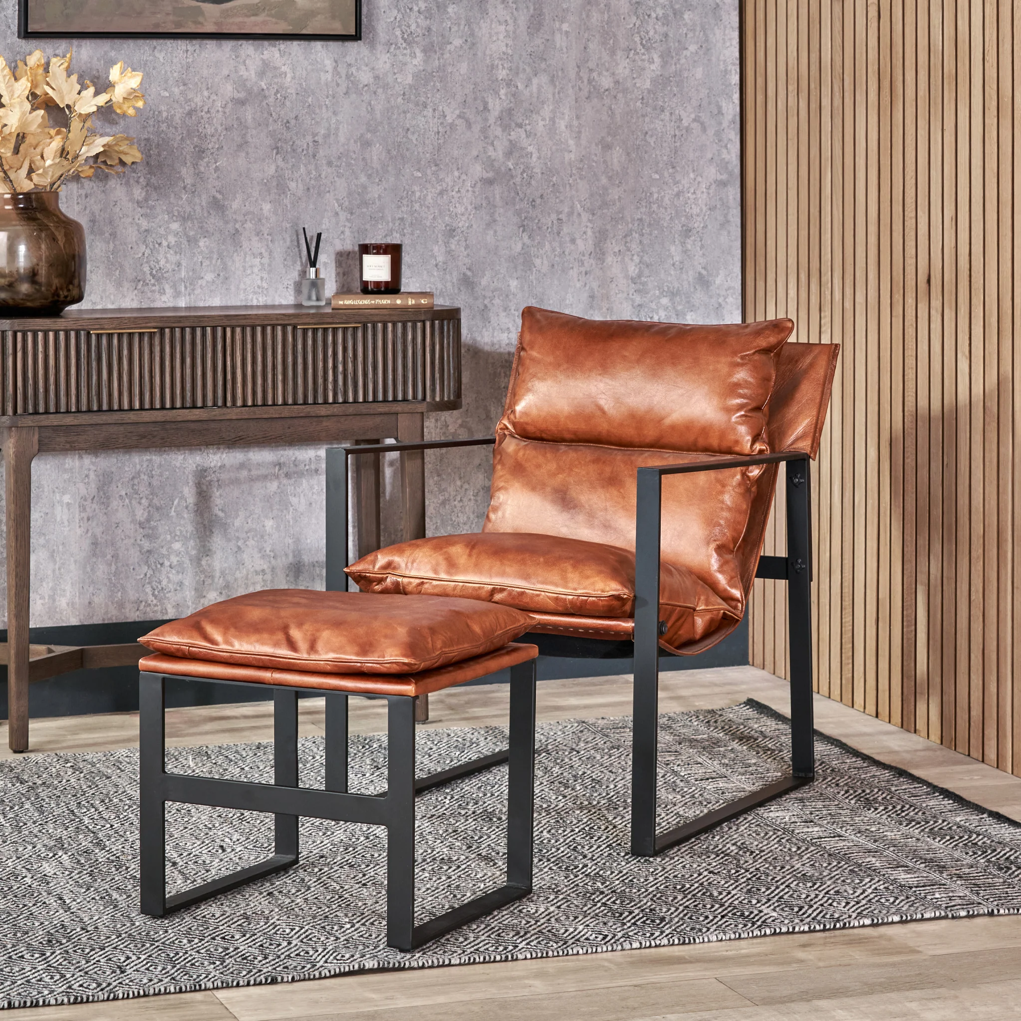 Nico Leather Accent Chair & Footstool - Image 2