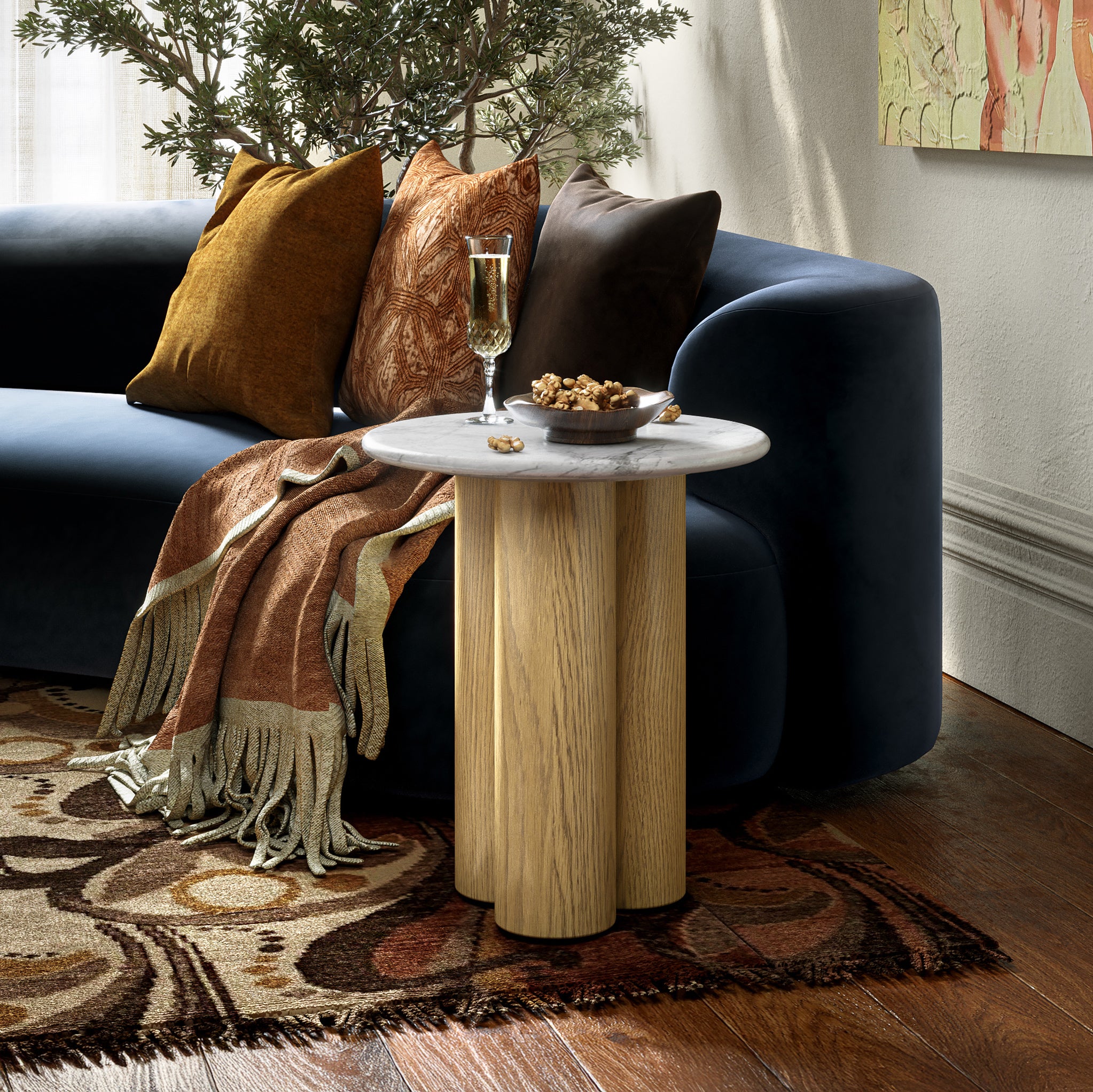 Nyssa Marble Top Columned Side Table - Image 2