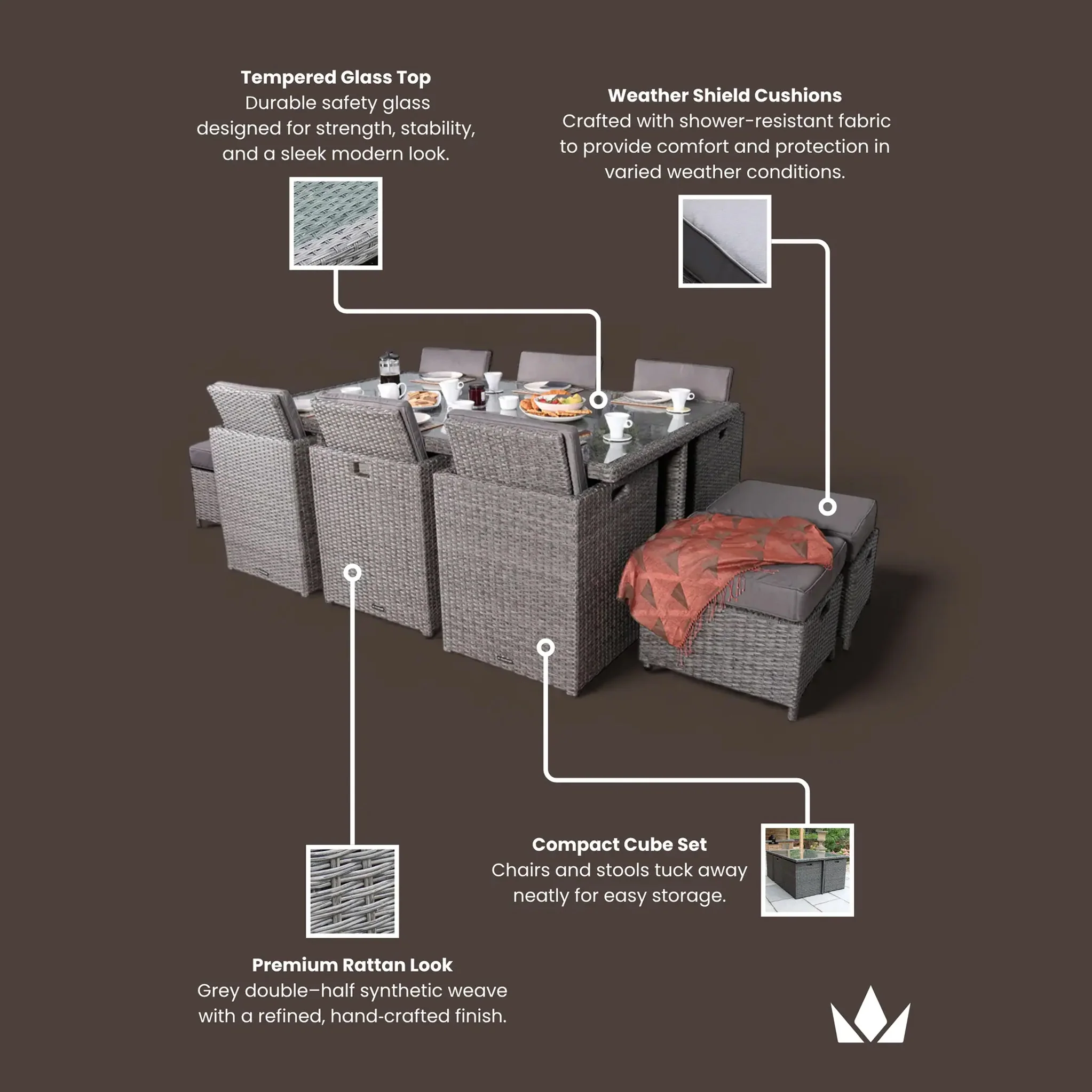 Paris 10 Seat Lux Rattan Cube Set - Image 16