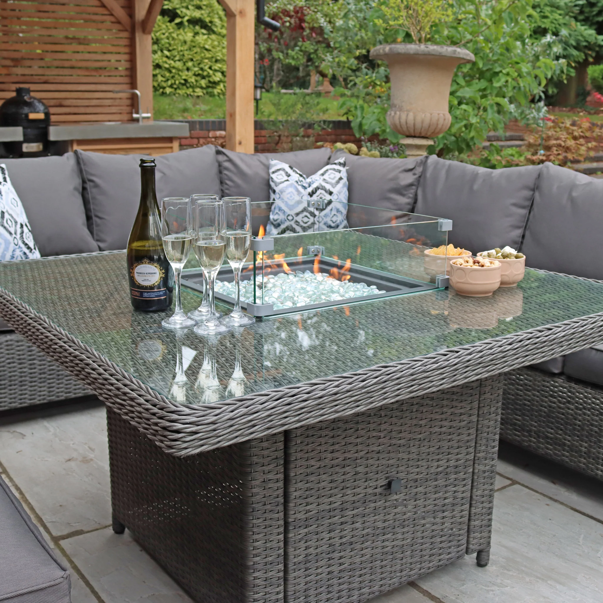 Paris 120cm Fire Pit Dine or Lounge Rattan Set with Bench - Image 3