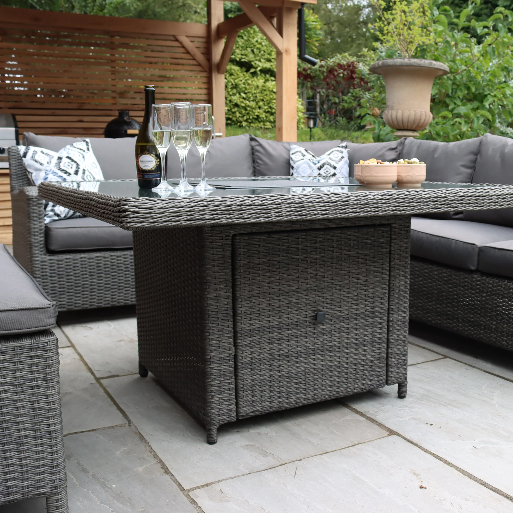 Paris 120cm Fire Pit Dine or Lounge Rattan Set with Bench - Image 5