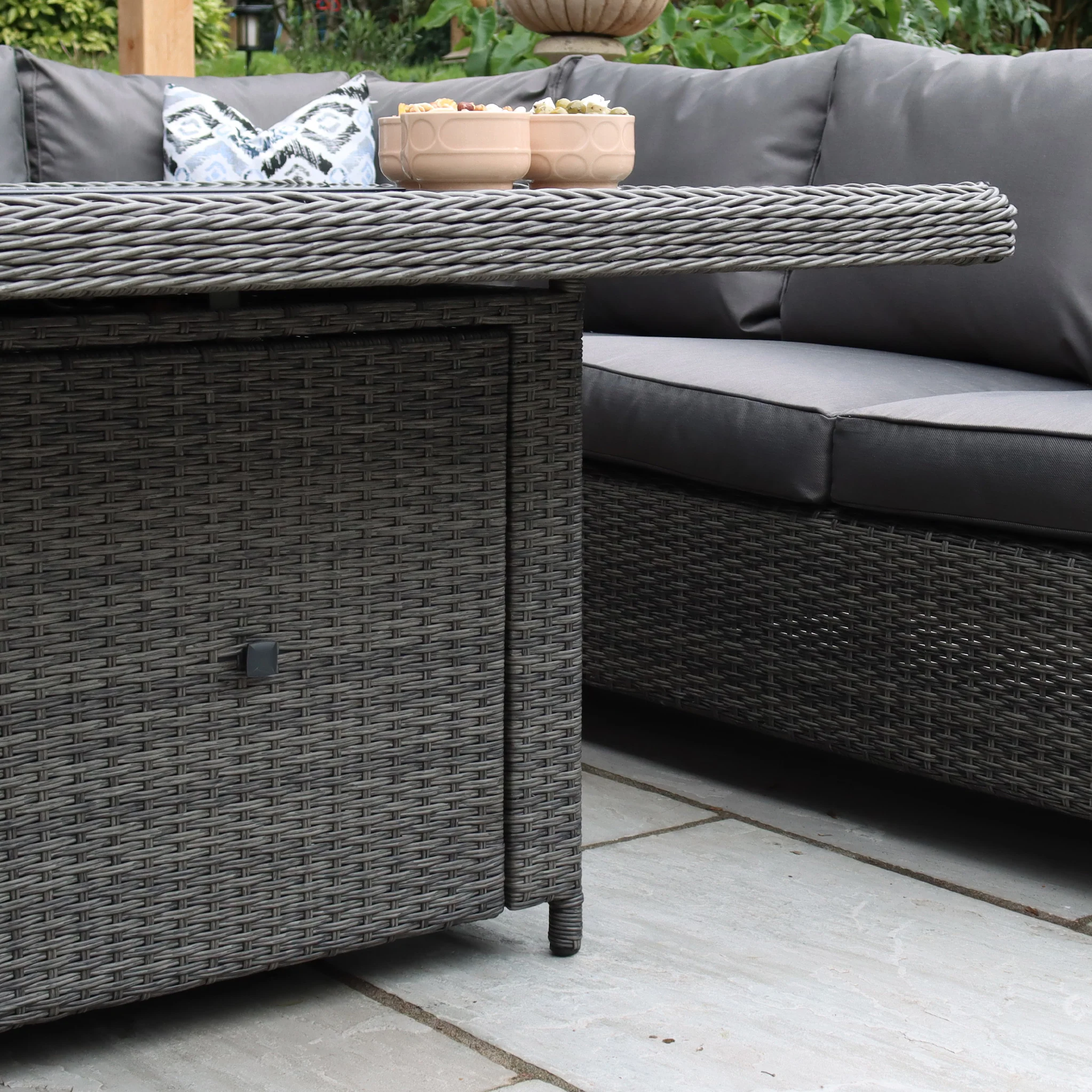 Paris 120cm Fire Pit Dine or Lounge Rattan Set with Bench - Image 6