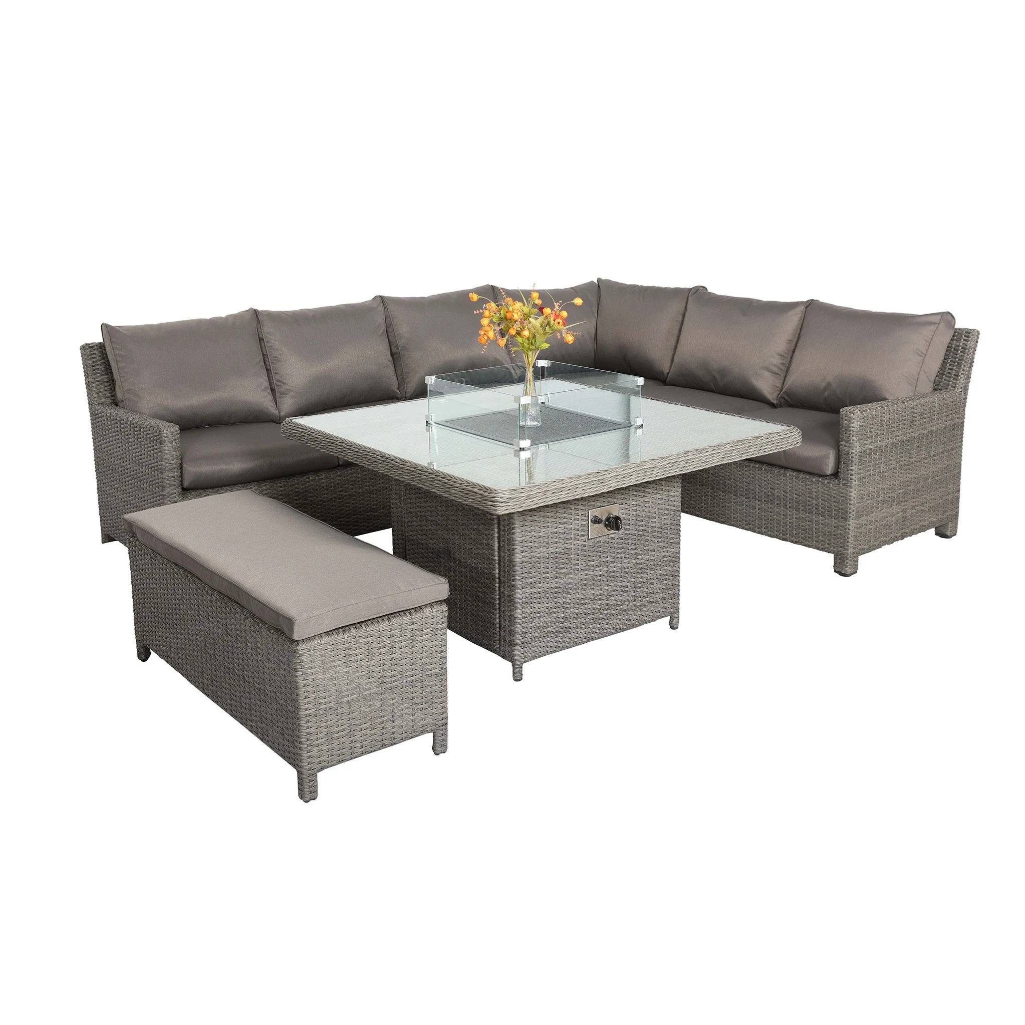 Paris 120cm Fire Pit Dine or Lounge Rattan Set with Bench - Image 7
