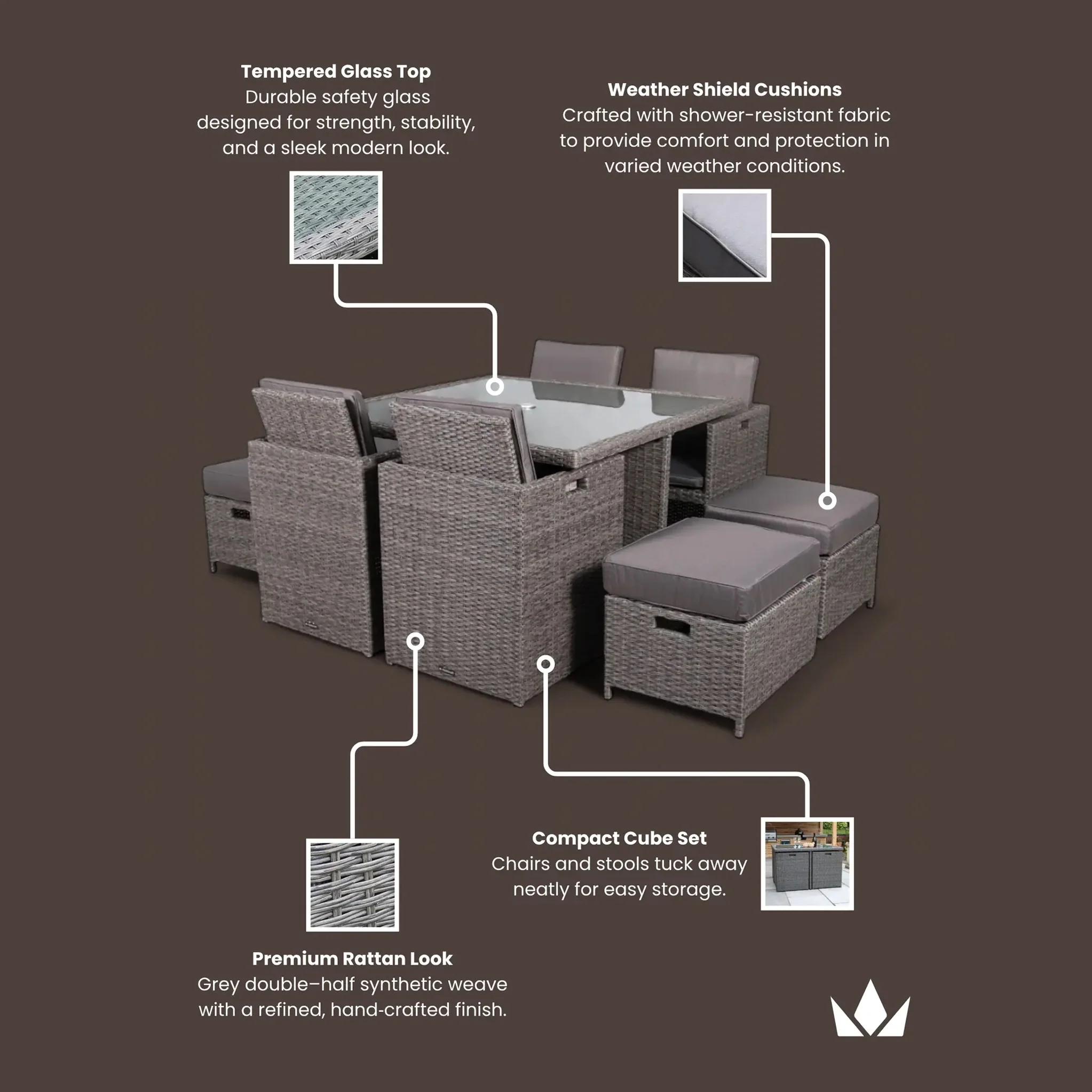 Paris 8 Seat Lux Rattan Cube Set - Image 10