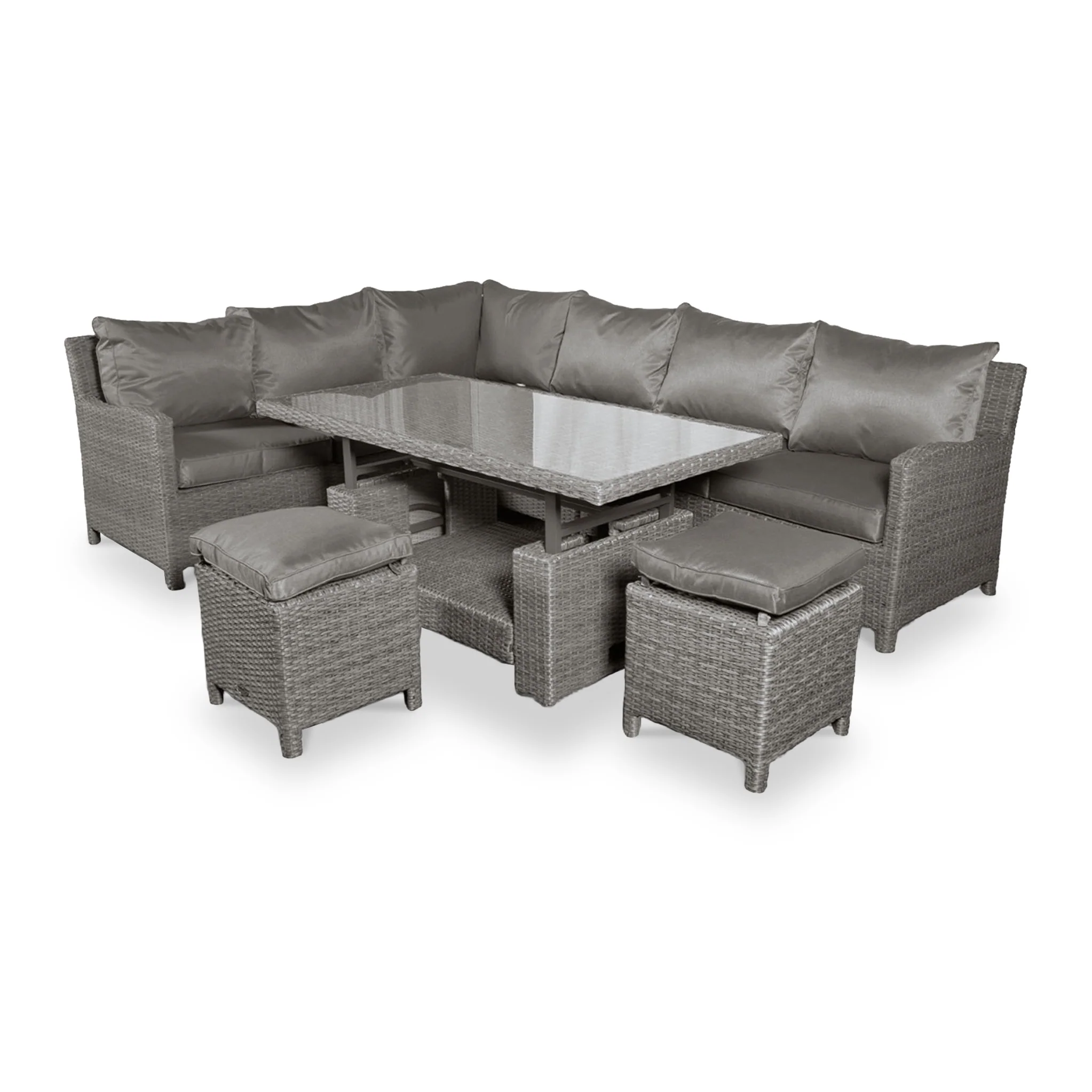 Paris Rattan Lounge Dining Set with Rise and Fall Table - Image 10