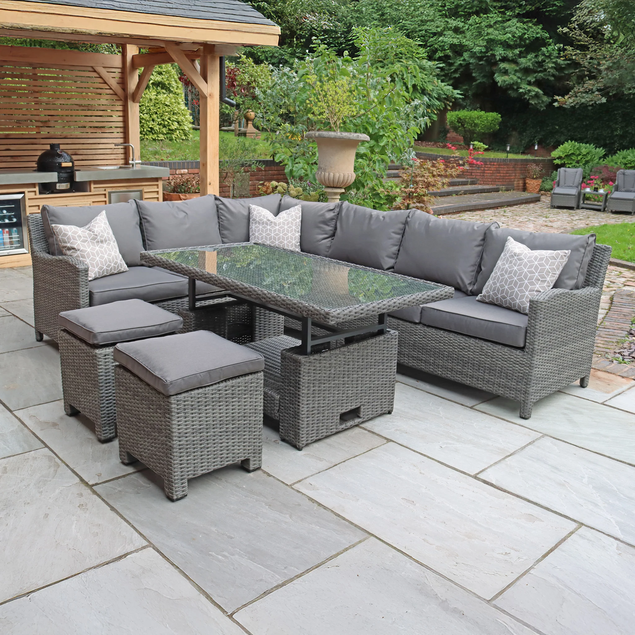 Paris Rattan Lounge Dining Set with Rise and Fall Table - Image 3