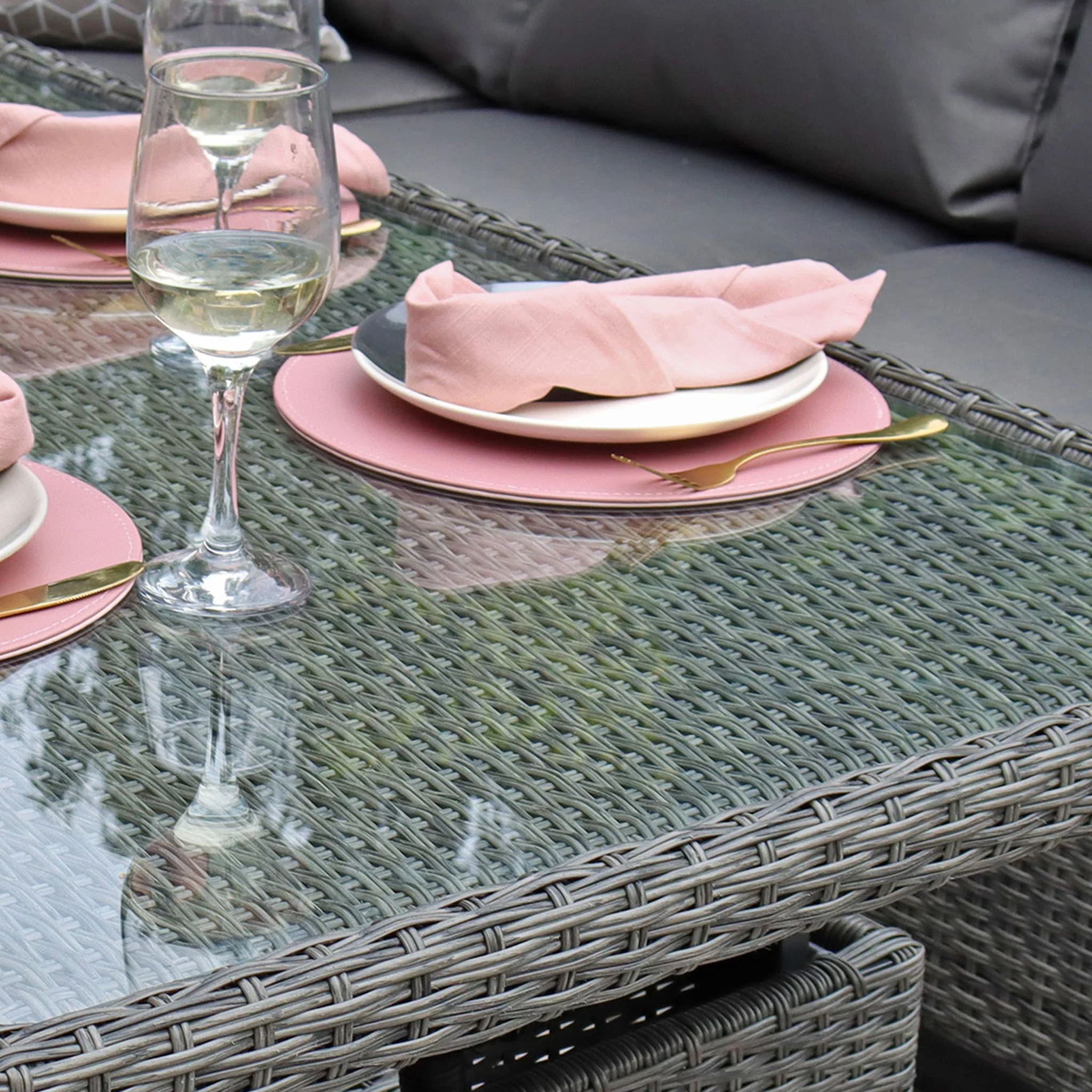 Paris Rattan Lounge Dining Set with Rise and Fall Table - Image 6