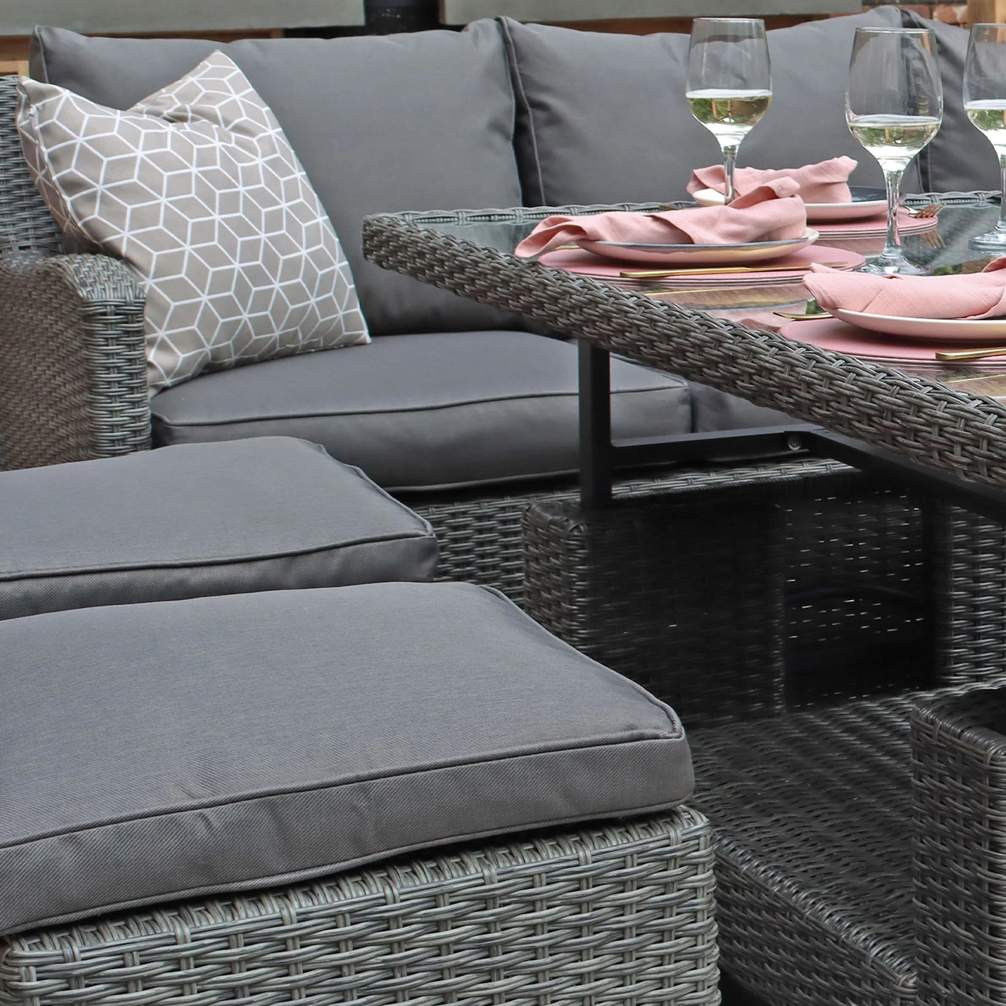 Paris Rattan Lounge Dining Set with Rise and Fall Table - Image 7