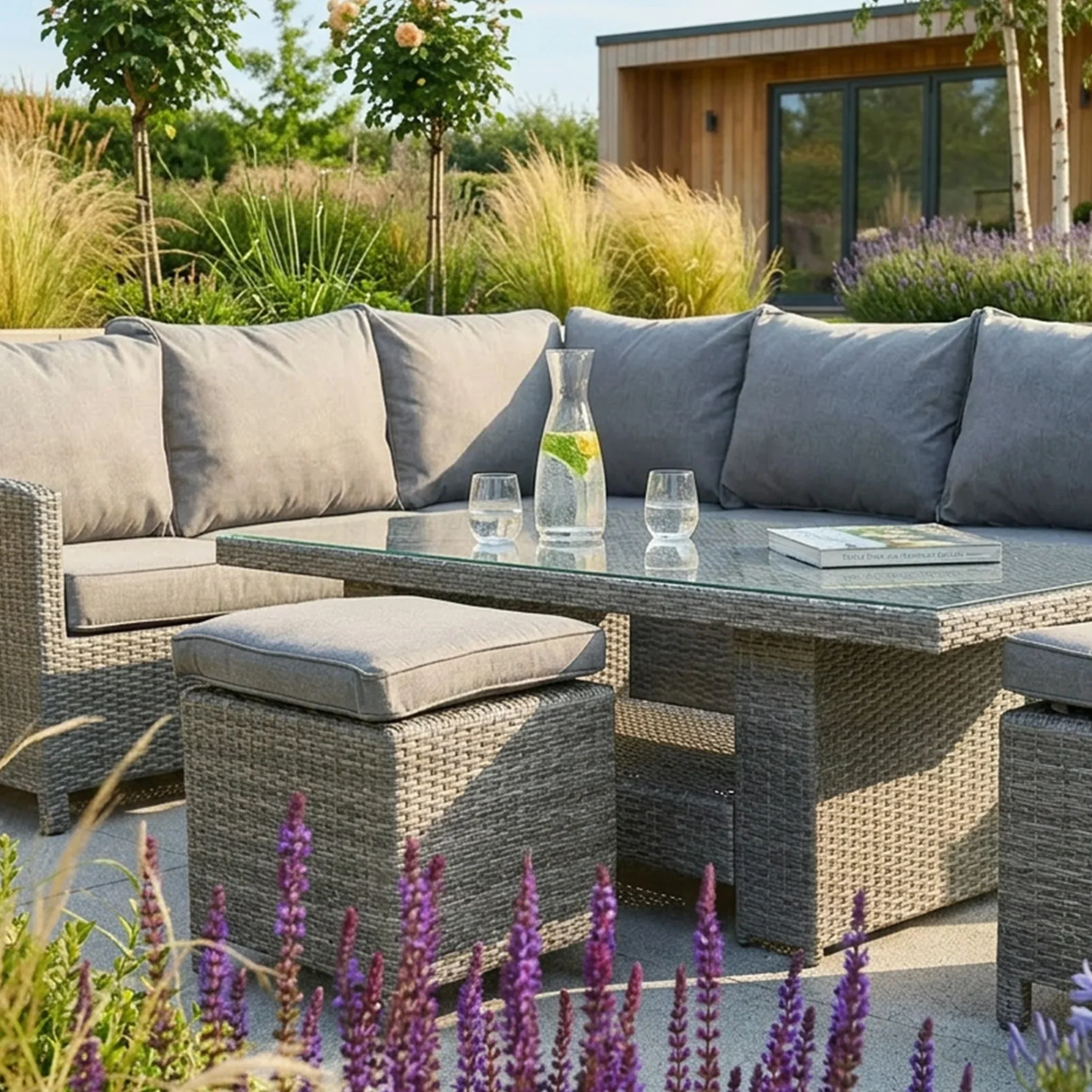 Paris Rattan Lounge Dining Set with Rise and Fall Table - Image 8