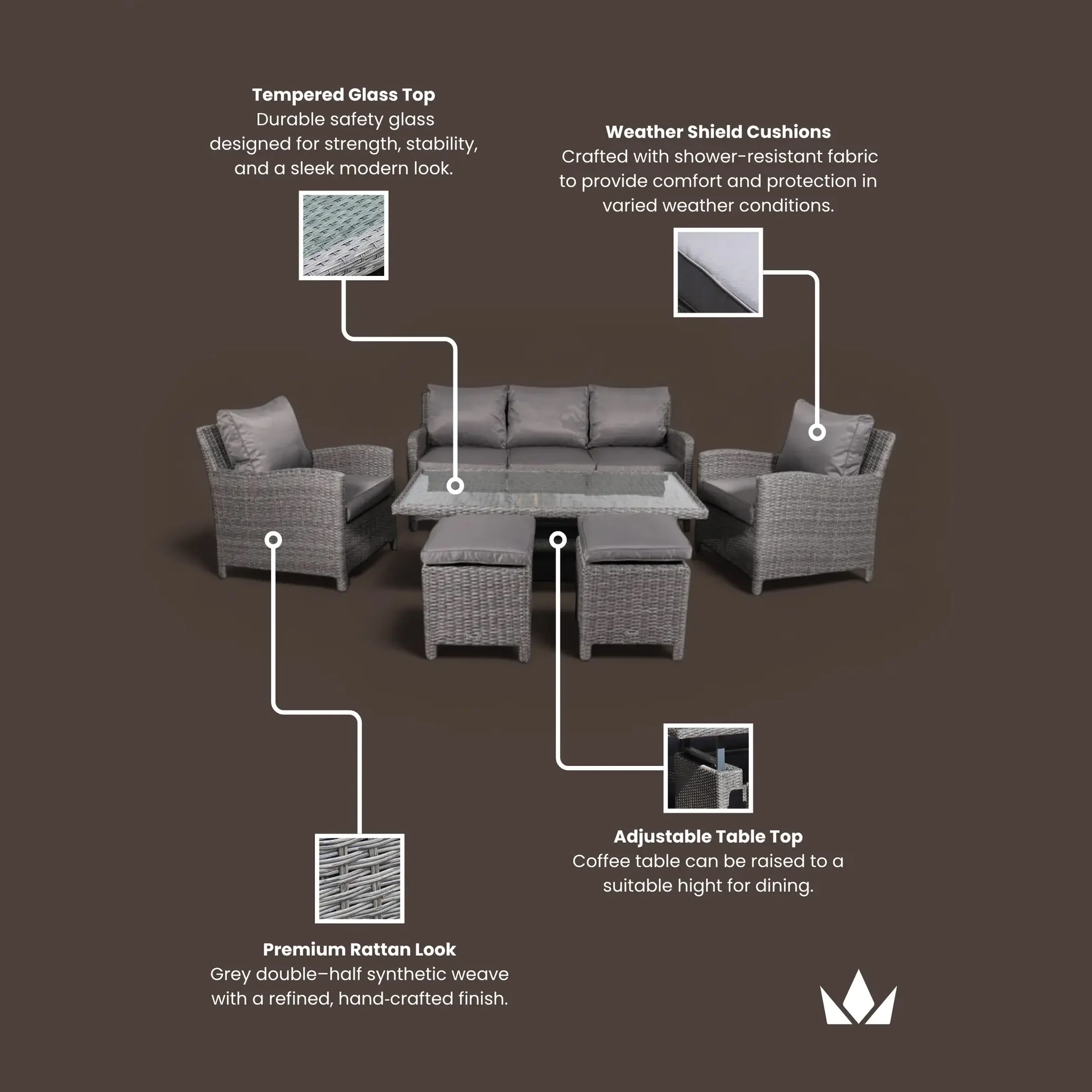 Paris Rattan Seven Seater Deluxe Sofa Dining Set - Image 16