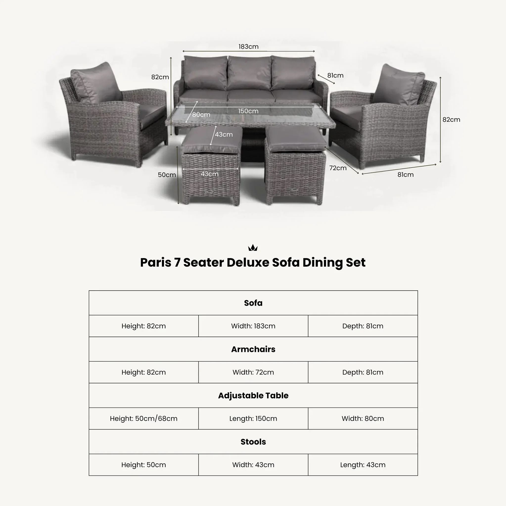 Paris Rattan Seven Seater Deluxe Sofa Dining Set - Image 17