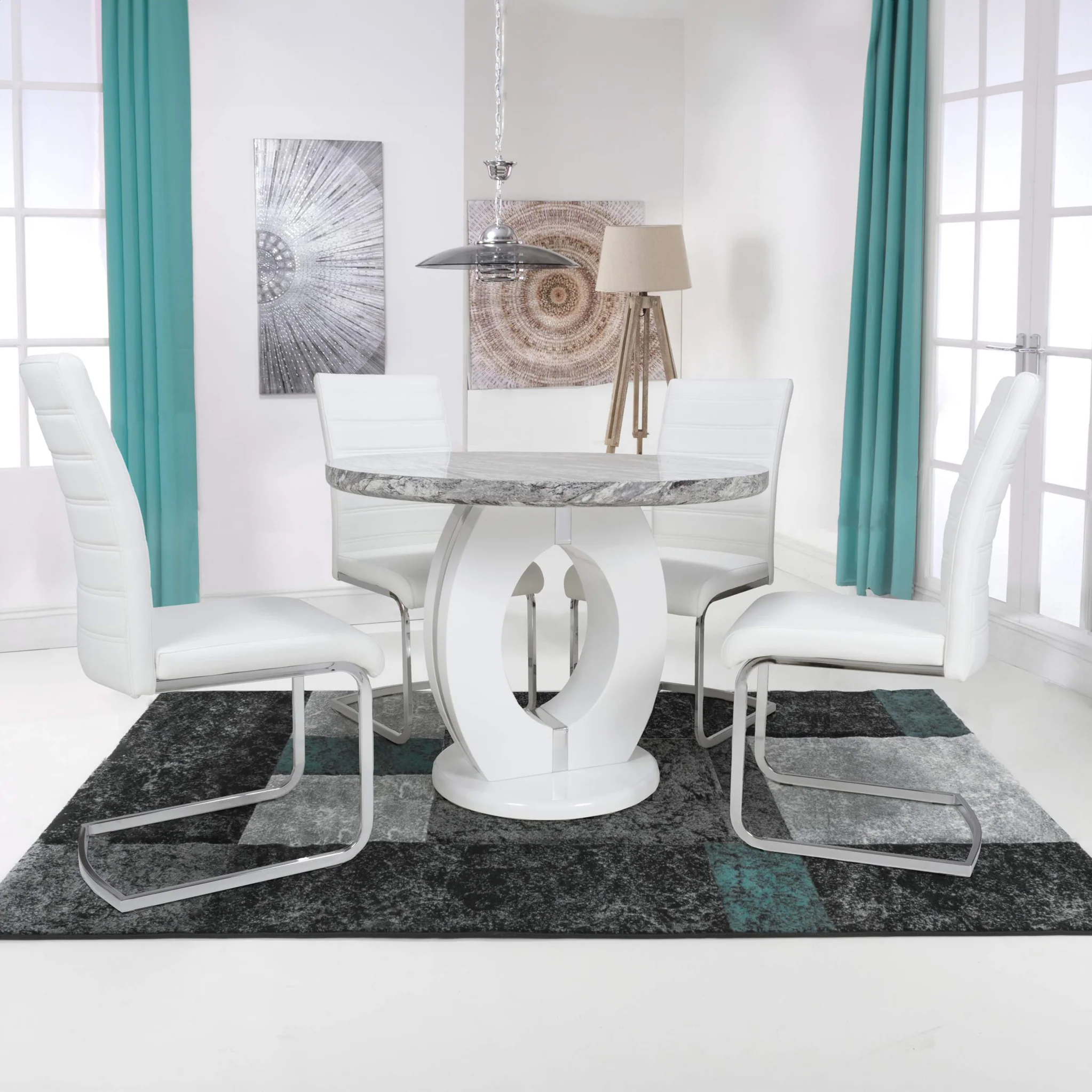 Pendeen 100cm Faux Marble Top Round Dining Table - Image 9