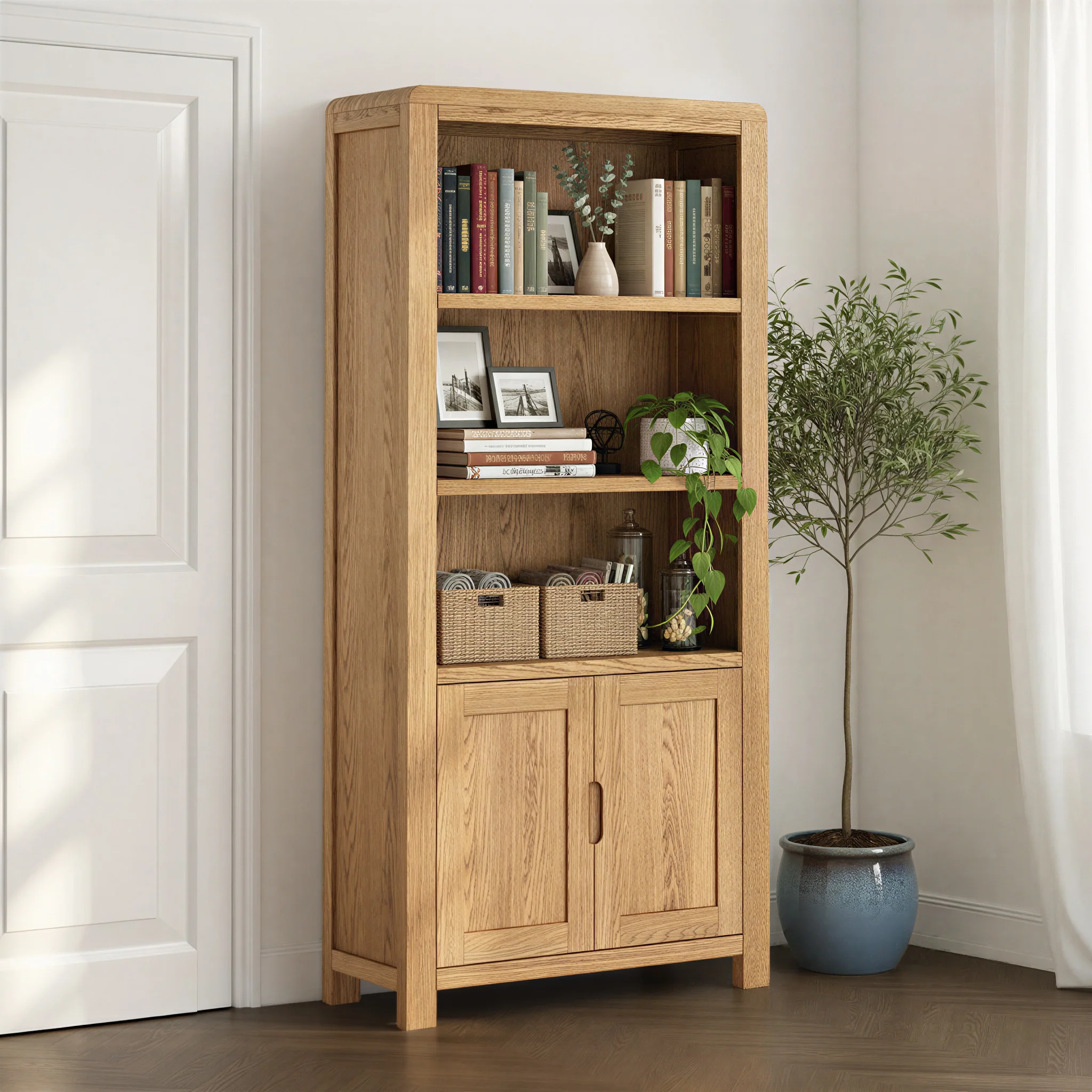 Penryn Oak 2 Door Large Bookcase - Image 2