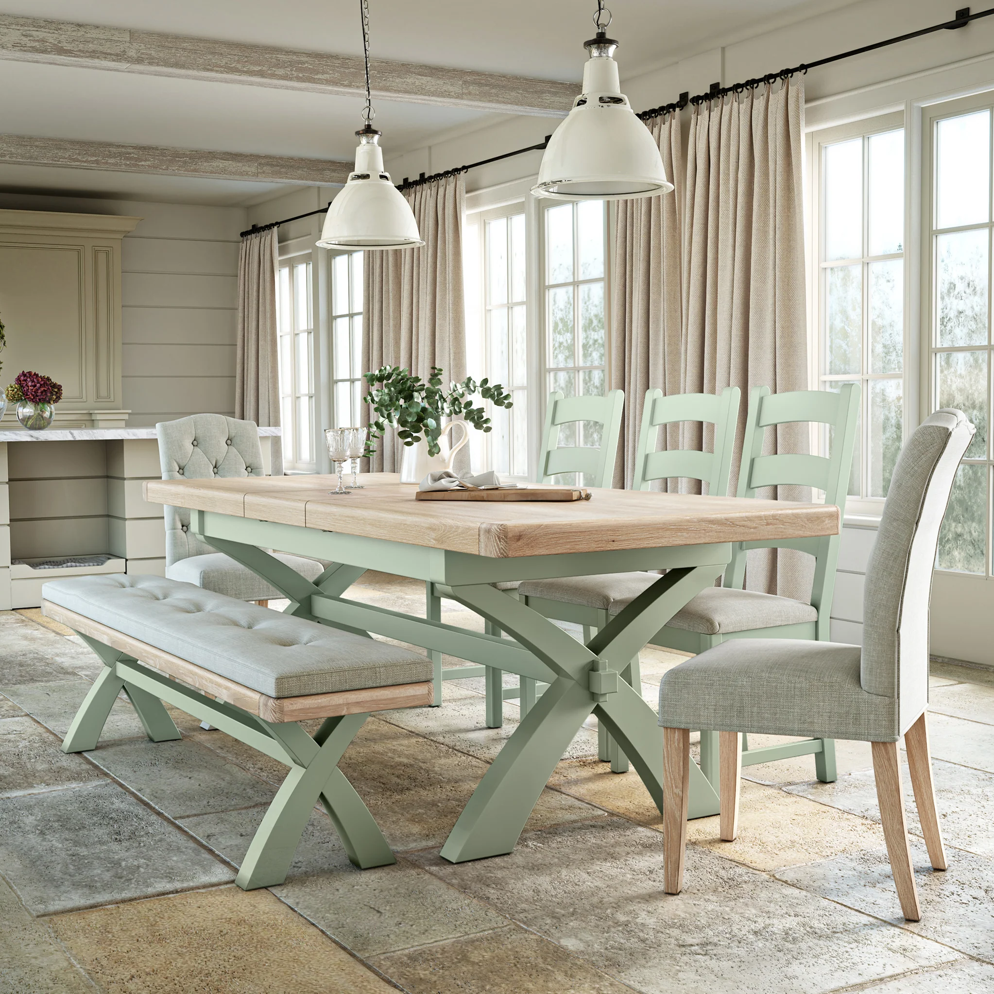 Penzance Sage Cross Leg Bench - Image 3