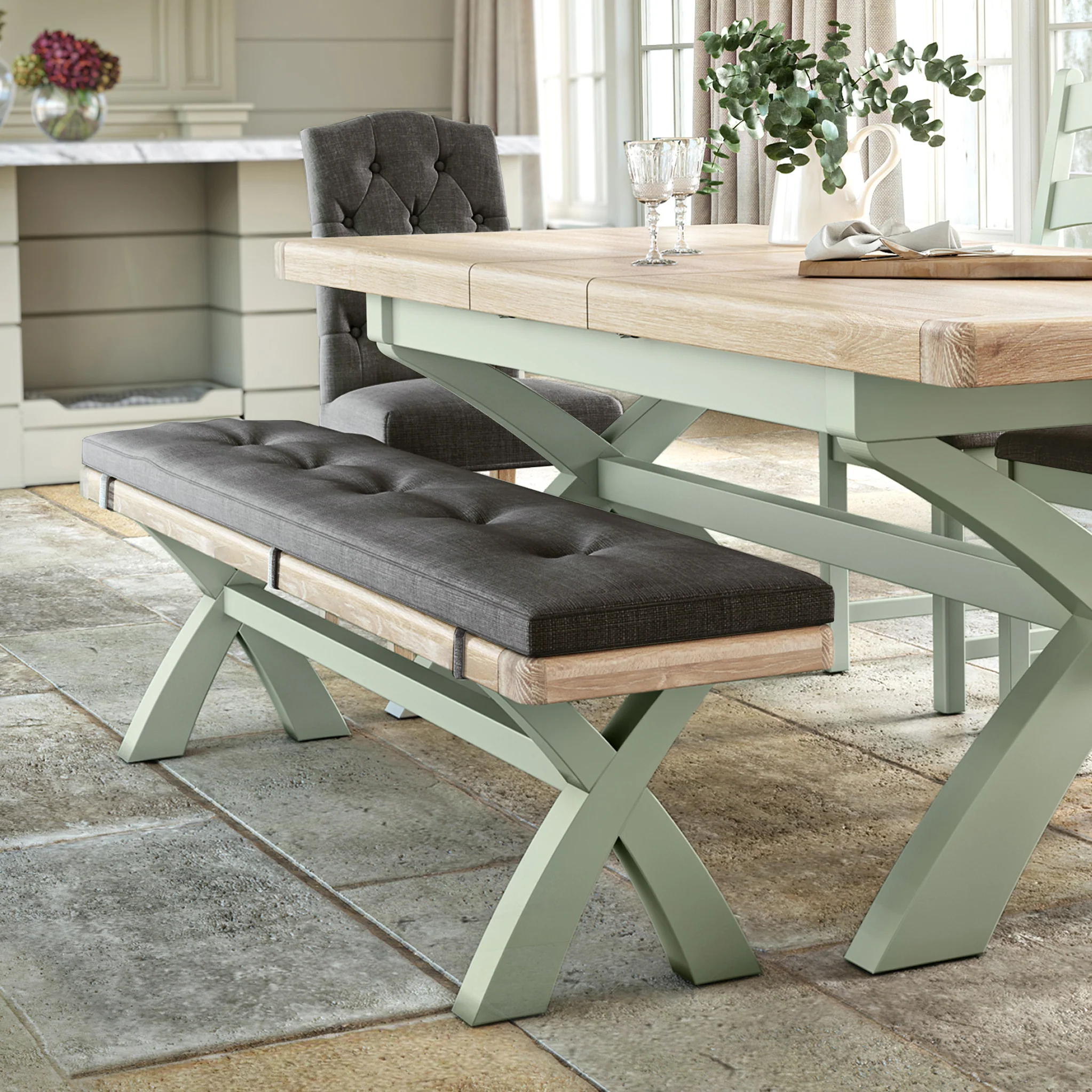 Penzance Sage Cross Leg Bench - Image 7
