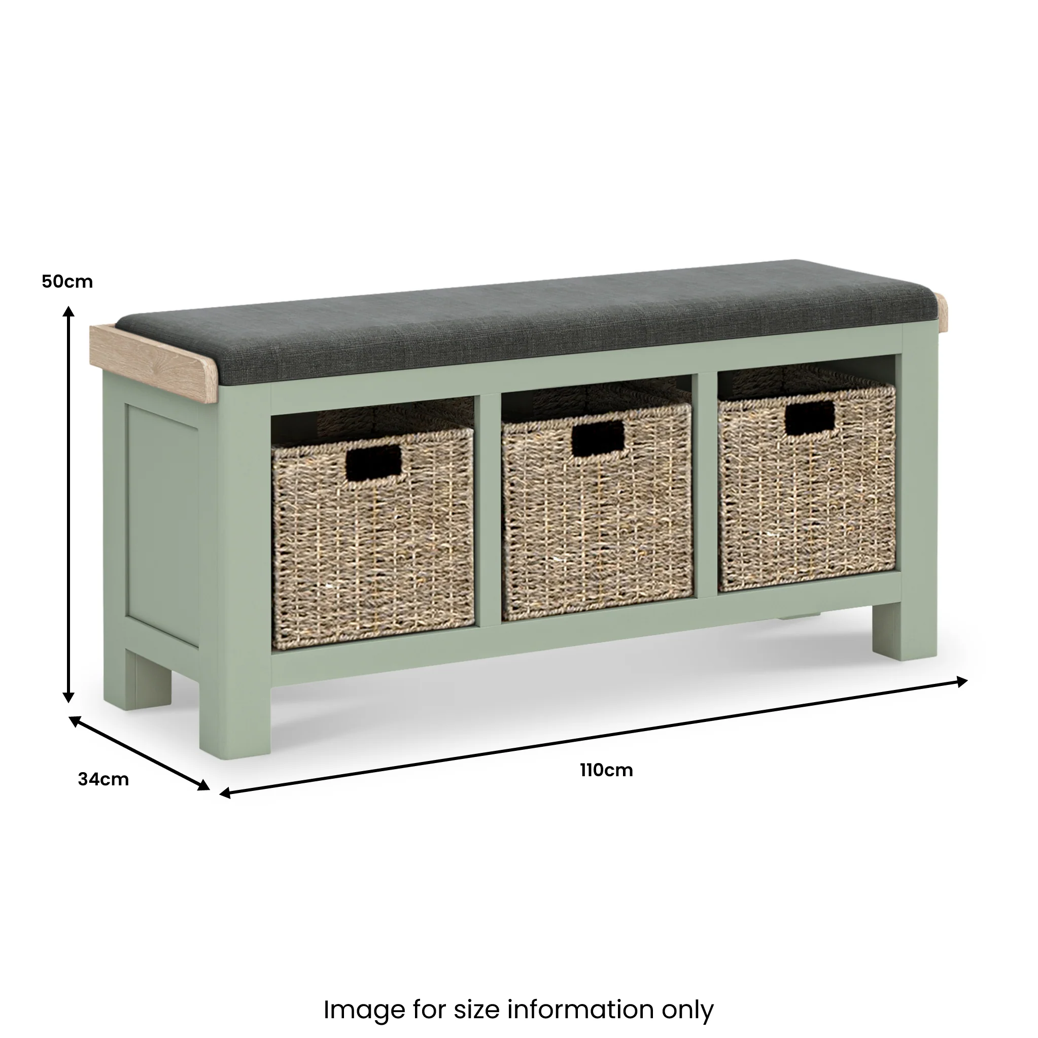 Penzance Sage Storage Bench with Baskets - Image 4