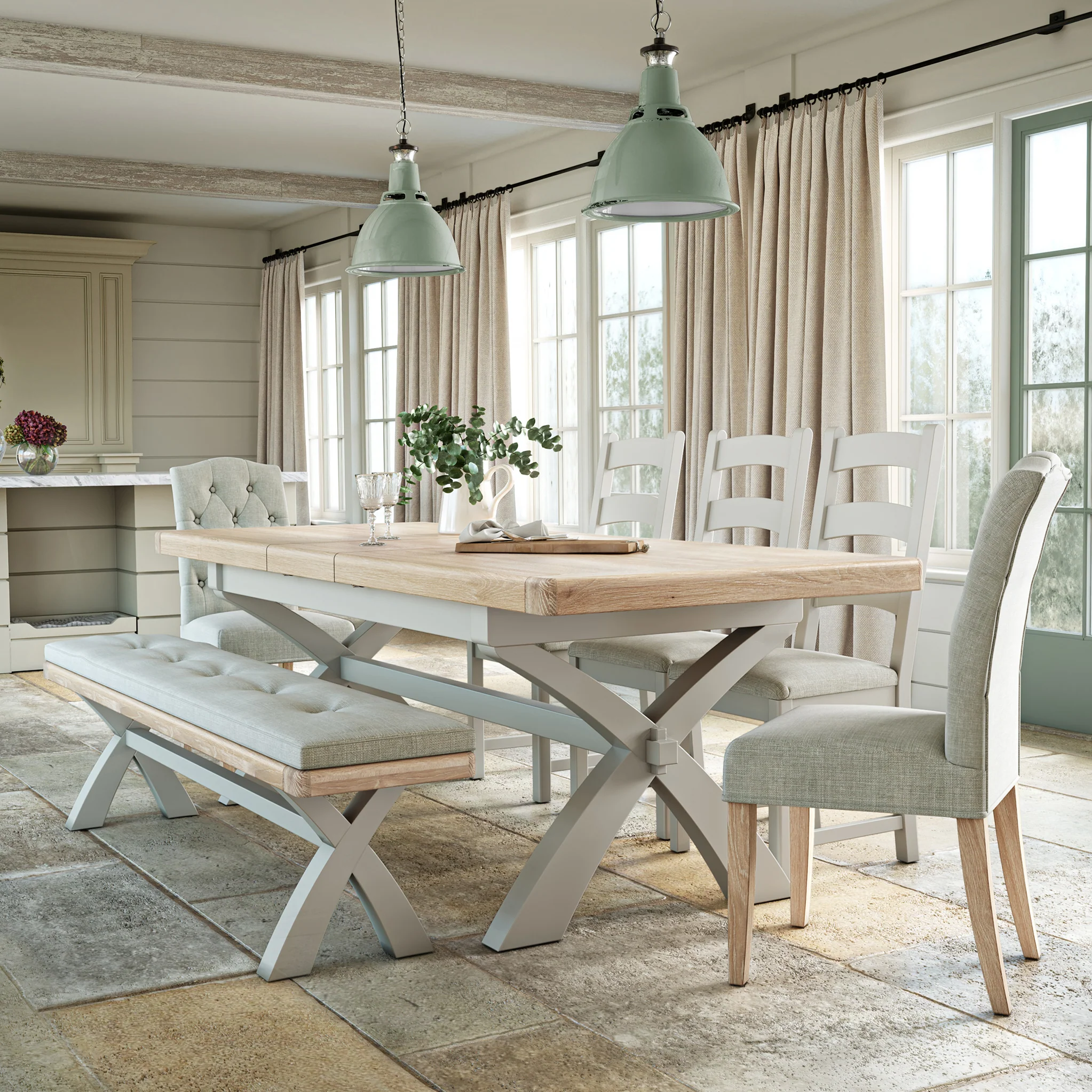 Penzance Stone Grey Cross Leg Bench - Image 7