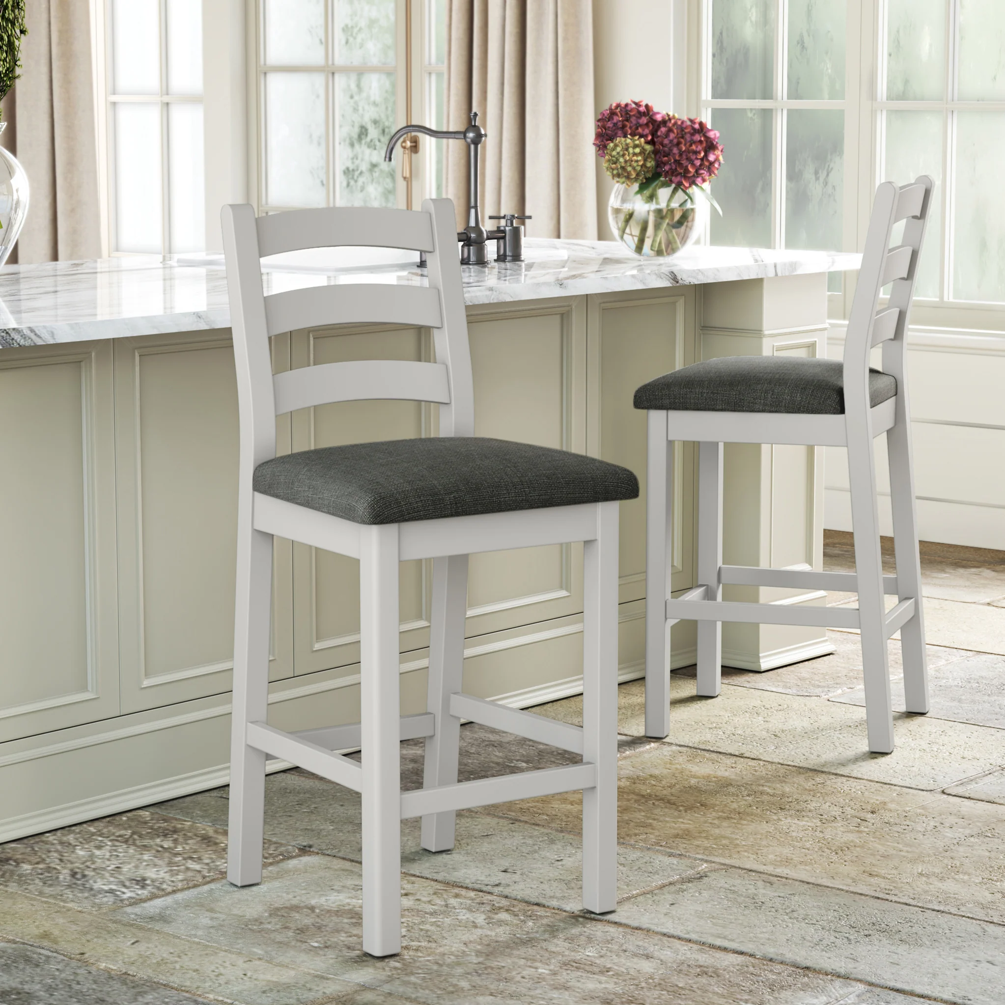 Penzance Stone Grey Ladder Back Bar Chair - Image 6
