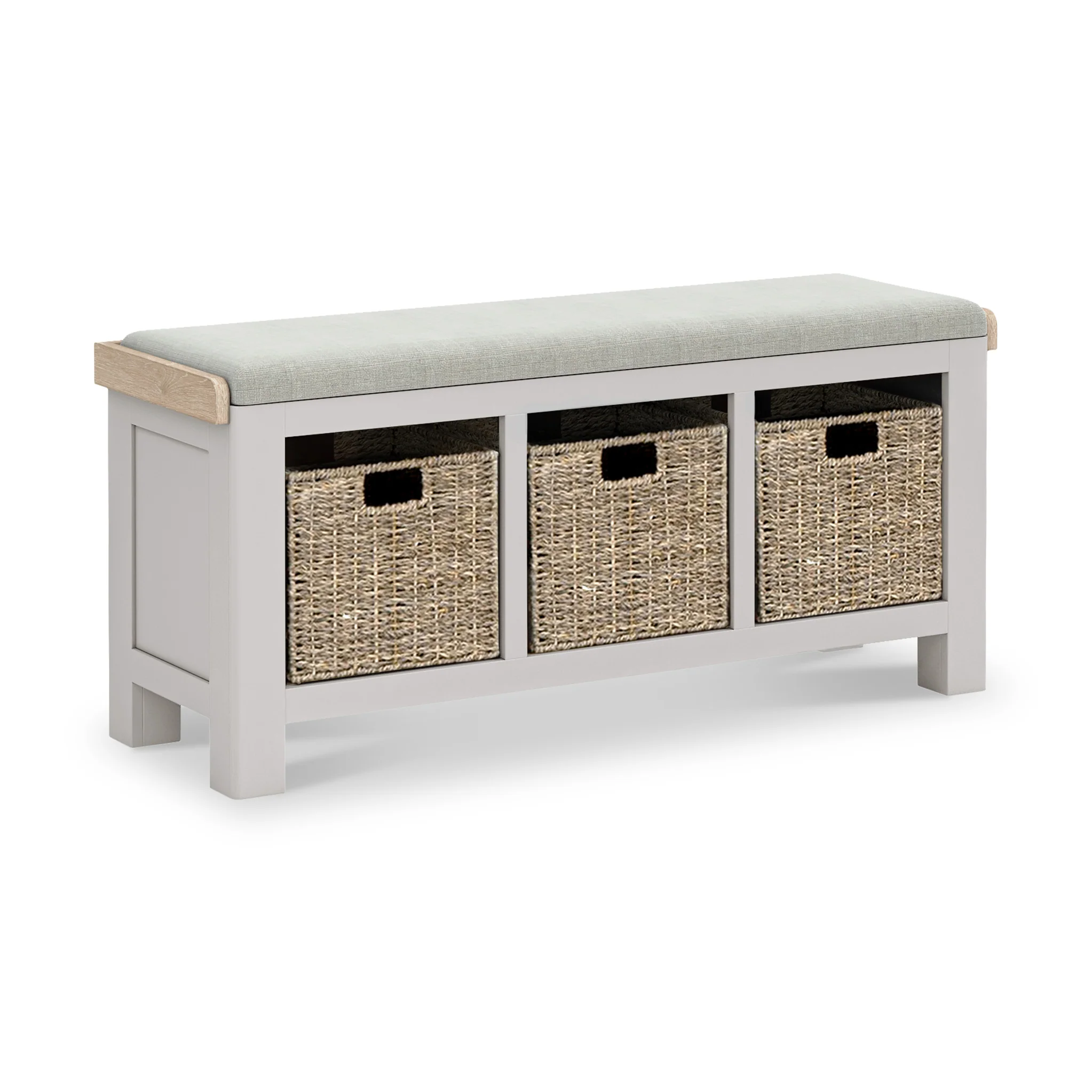 Penzance Stone Grey Storage Bench with Baskets - Image 3