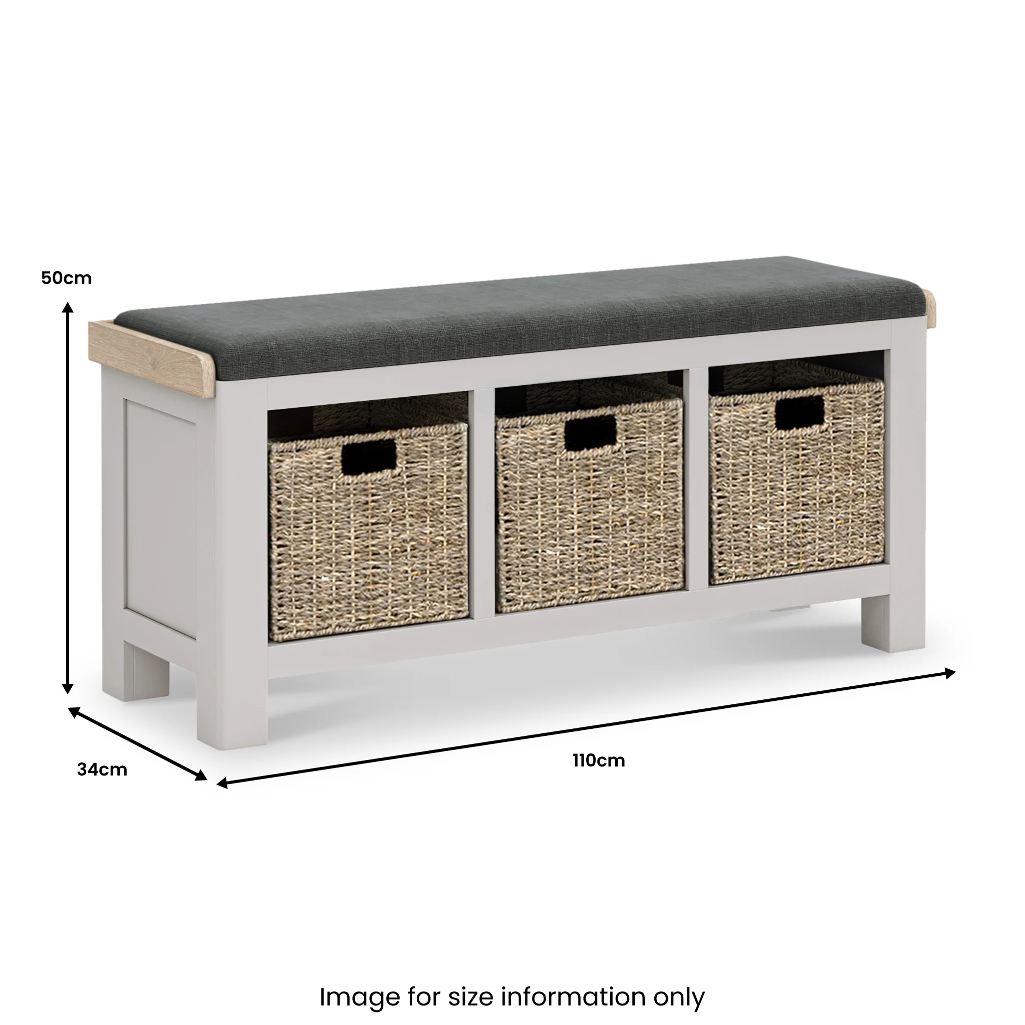 Penzance Stone Grey Storage Bench with Baskets - Image 4
